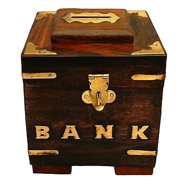 ITOS365 Handicrafted Wooden Money Bank - Coin Saving Box - Piggy Bank - Gifts for Kids, Girls, Boys & Adults, 4 Inches