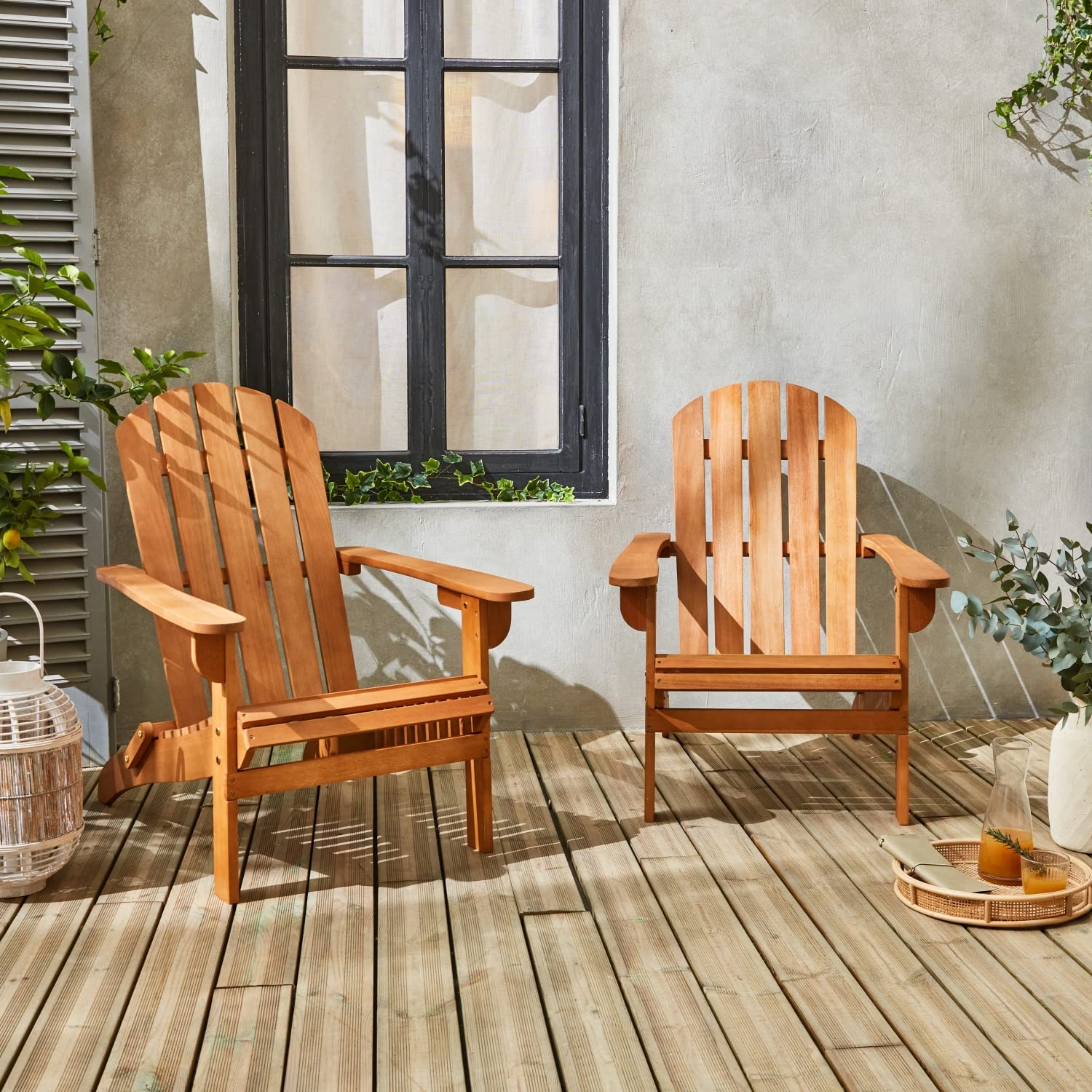 Alice's Garden - Lot de 2 fauteuils de Jardin en Bois - Adirondack Salamanca- Eucalyptus. chaises de terrasse rétro. sièges de Plage