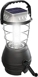 Dynamo Hand Crank Solar Powered Lantern - Battery-Operated or Rechargeable LED Light with Adjustable Settings for Camping by Whetstone (Black)