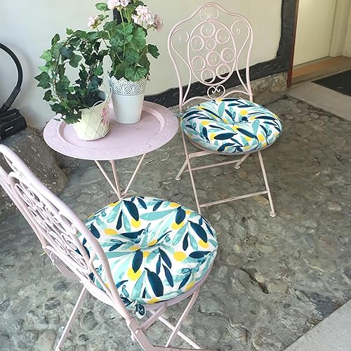 Miniatura 5 de LVTXIII Juego de 2 cojines de asiento de bistró para exteriores para todo tipo de clima, con lazos, cojines redondos esponjosos para sillas redondas