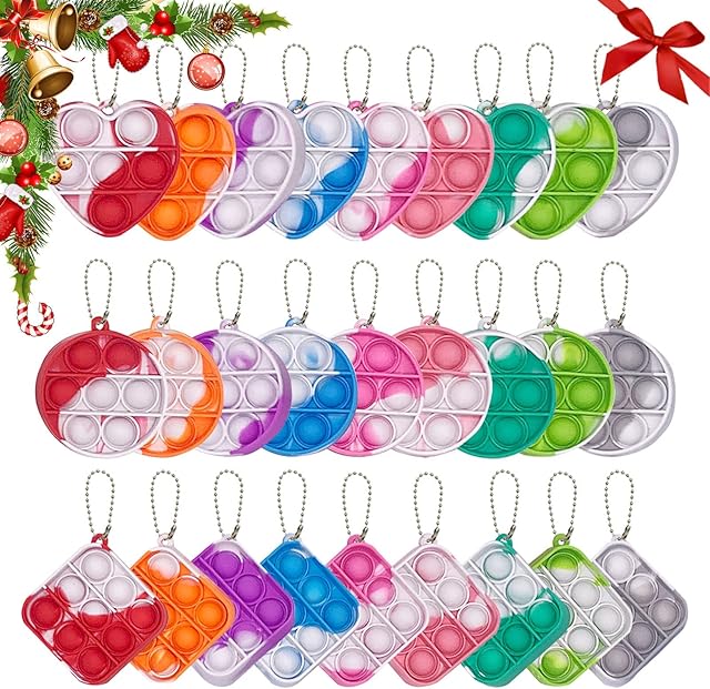 27 Pcs Mini Pop Keyring Fidget Toys, Party Bag Fillers for Kids, Silicone Fidget Keychain Poppet Bubble Anxiety Stress Relief Sensory Toys for Adults, Kids Classroom Exchange Gifts for Boys and Girls