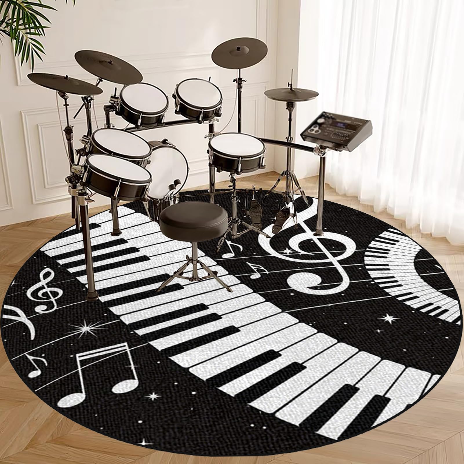 Schlagzeugteppich Schalldicht Drum Teppich rutschfest Trommelteppich Musikinstrumente Bodenmatte Rund Schlagzeug Teppich Elektronisches Jazz Schlagzeug Kit für Bass Snare Drum 150 cm