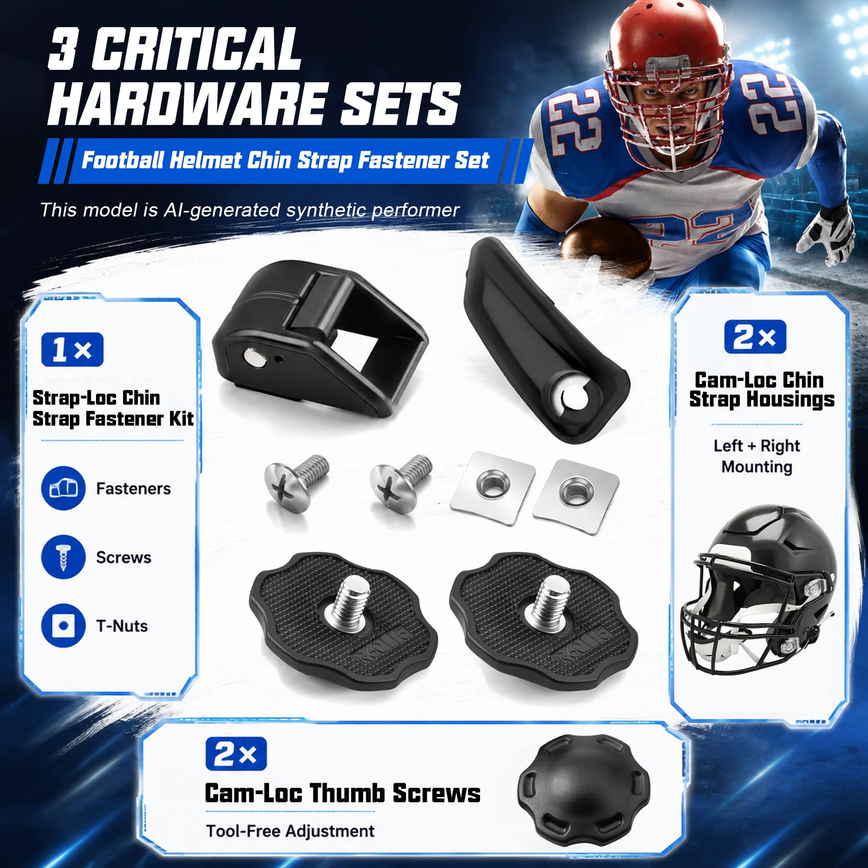 football helmet cam mounting Chin Strap Hardware Bundle for Riddell SpeedFlex, Black Made from lightweight yet GoTrax Fitz16 Electric Dirt packing Style:w/o rattling BB COLOR19