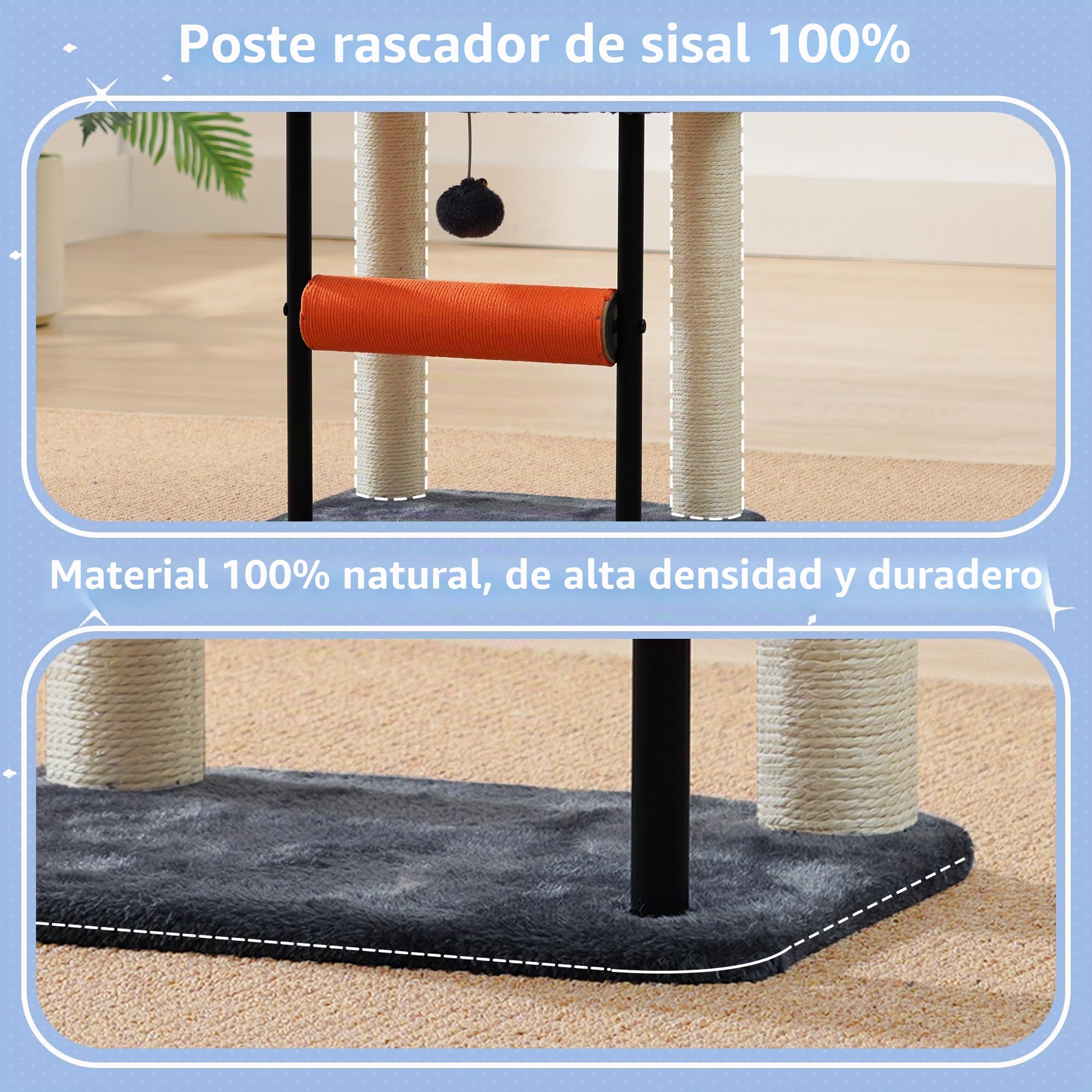 Hey-brother Árbol rascador pequeño para Gatitos 50 cm, Poste rascador Giratorio de sisal, Plataforma de Felpa, Columna Cubierta de sisal, Incluye Pelotas jugueteras, Gris Humo EMPJ010SG