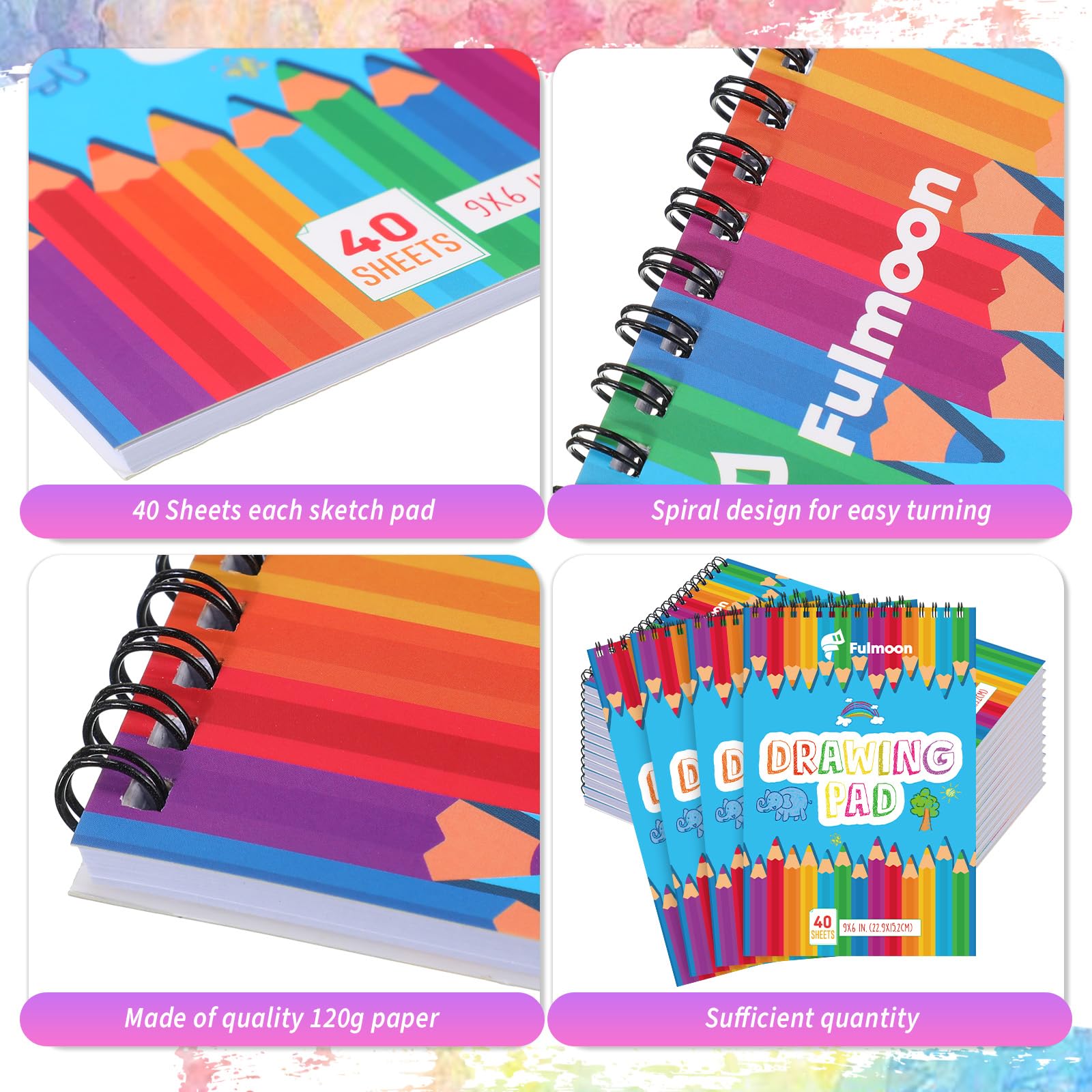 Fulmoon 25-Pack Kids Sketch Pad – 40 Sheets Each, 6x9 Inch Bulk Drawing Paper - View #10