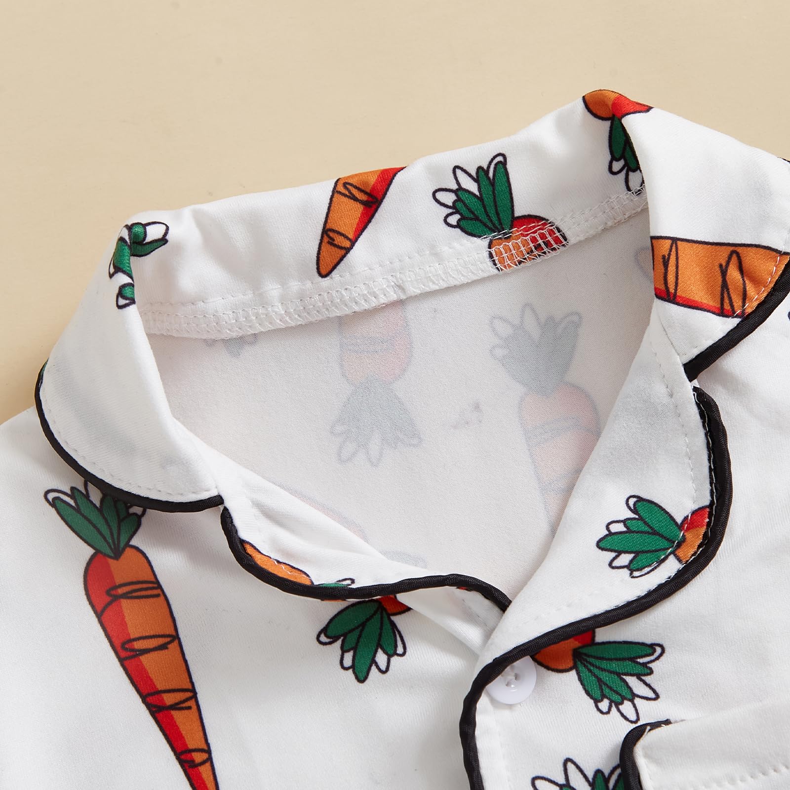 fyclemt Toddler Baby Boy Girl Easter Silk Pajamas Floral Bunny Short Sleeve Button Up Shirt Lounge Shorts Satin Pjs Summer Sleepwear (White Carrot Climbing, 3-4 Years)