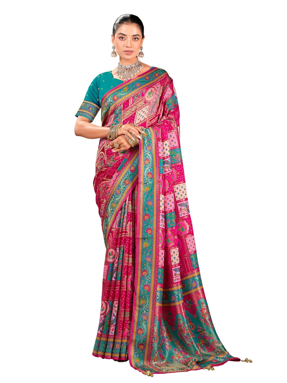 Glory Sarees Women’s Luxurious Dola Pure Silk Original Saree Position Print Work Madhubani Inspired Motifs Banarasi Kanjiv... - Review, Price and Buying Guide