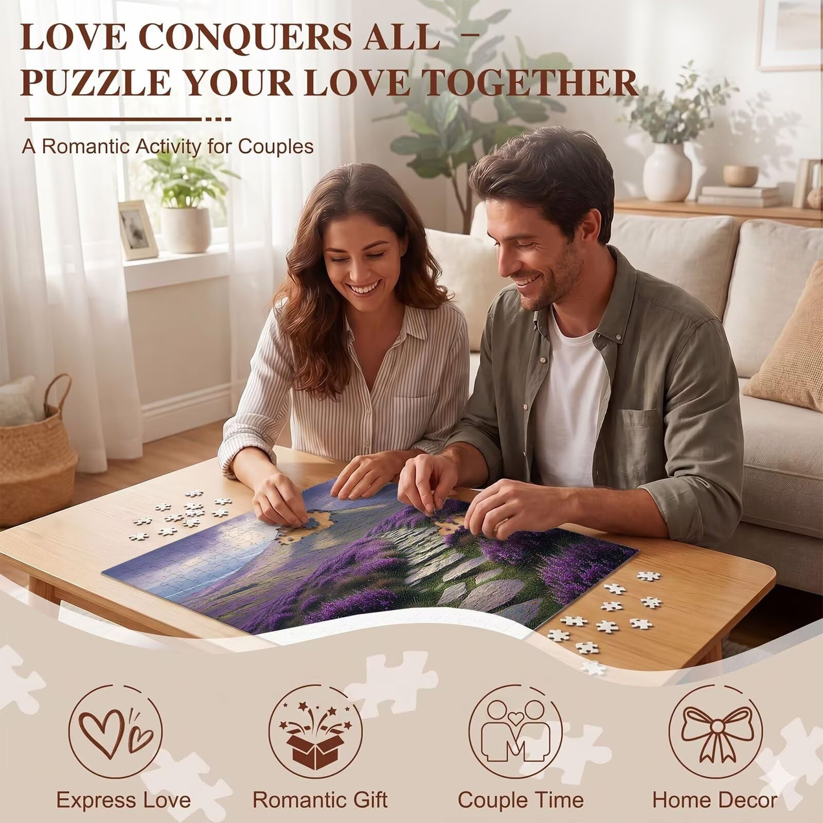 paesaggio Fiore viola-2 Puzzle 1000 Pezzi per Adulti, Puzzle in Legno - Collezione Classica con Poster Incluso - Sfida di Concentrazione e Passatempo Antistress, Gioco per Famiglia, 75 x 50 cm f0-531