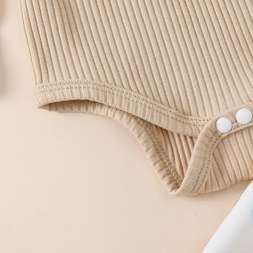 Miniatura 3 de Conjunto de ropa para bebé niña mameluco acanalado con volantes parte superior lisa pantalones largos acampanados lindo traje de otoño e invierno 3