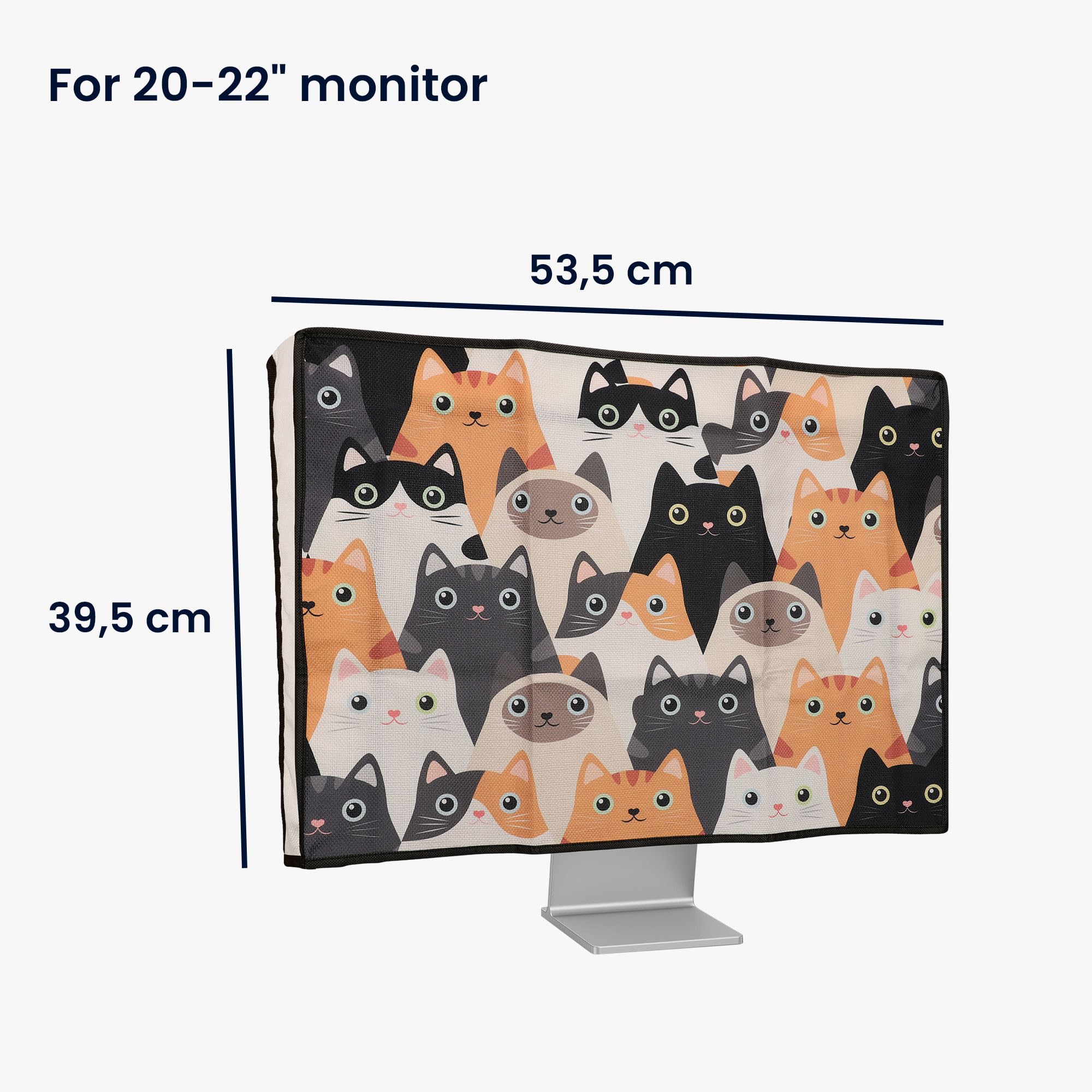 kwmobile Osłona przeciwpyłowa do monitora 50.8-55.9 cm, lniany ochraniacz na monitor z designem, koty pomarańczowy/czarny/biały