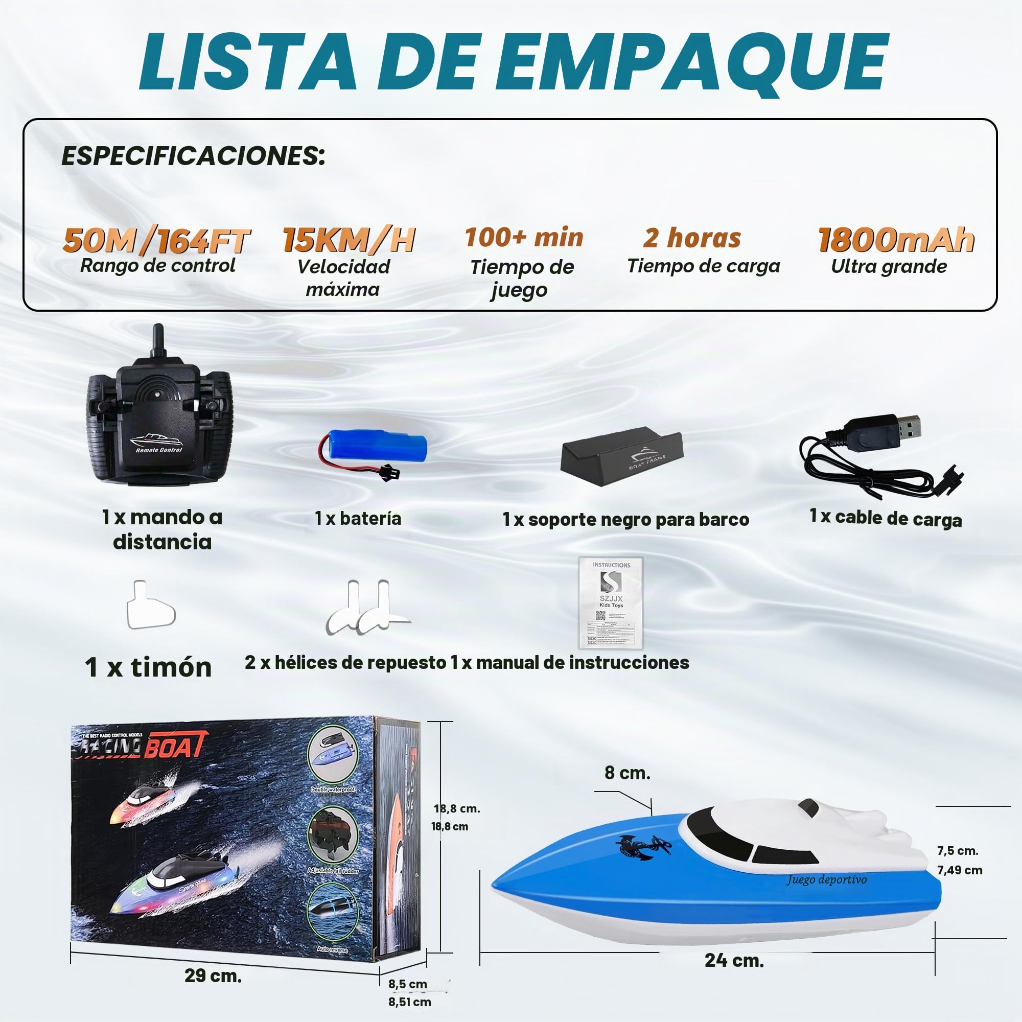 Barco Teledirigido para Niños,Más de 100 Minutos de Tiempo de Juego, 2,4 GHz de Alta Velocidad para Lago,Piscina o Estanque con Batería de 1800 mAh,Juguete Acuático de Regalo para Niños y Niñas(Azul)