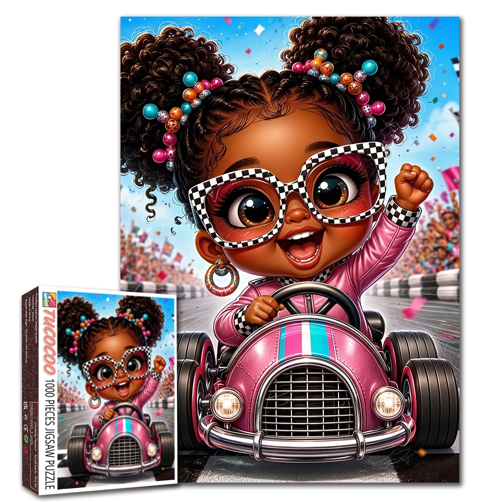 Racing Girl Puzzle 1000 Pieces Cute Black Girl Race Car Jigsaw Puzzle for Adults Fashion Modern Colorful Artwork for Teens Women Fun Challenge Puzzles Family Games Gift Home Decor 19.7 x 27.6 Inch โ image 1