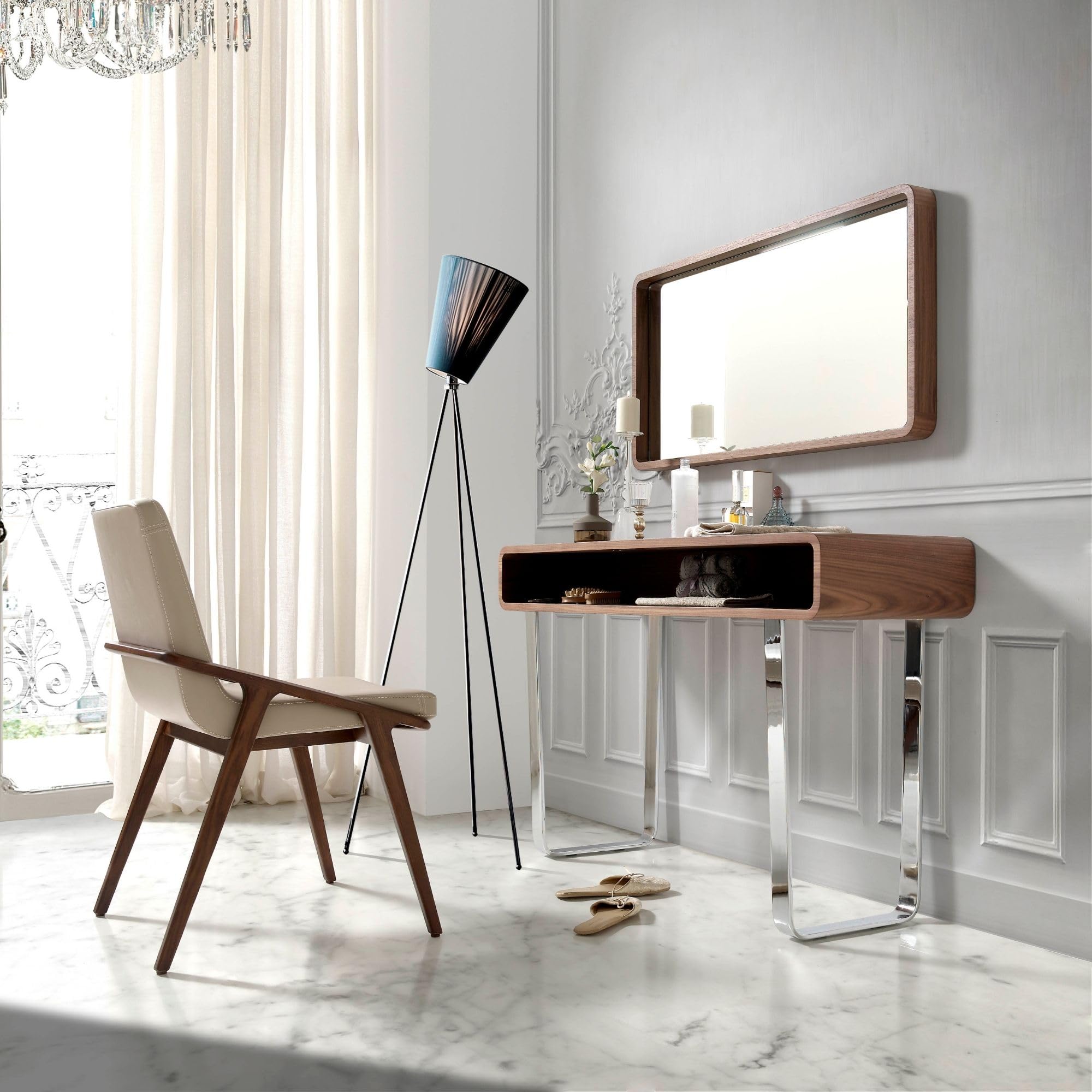 Ángel Cerdá – Espejo Pared Rectangular con Marco de Madera Nogal | Espejo Moderno Grande para Salón, Dormitorio o Entrada | para Decoración Interior, Elegante | 100 x 50 x 7 cm