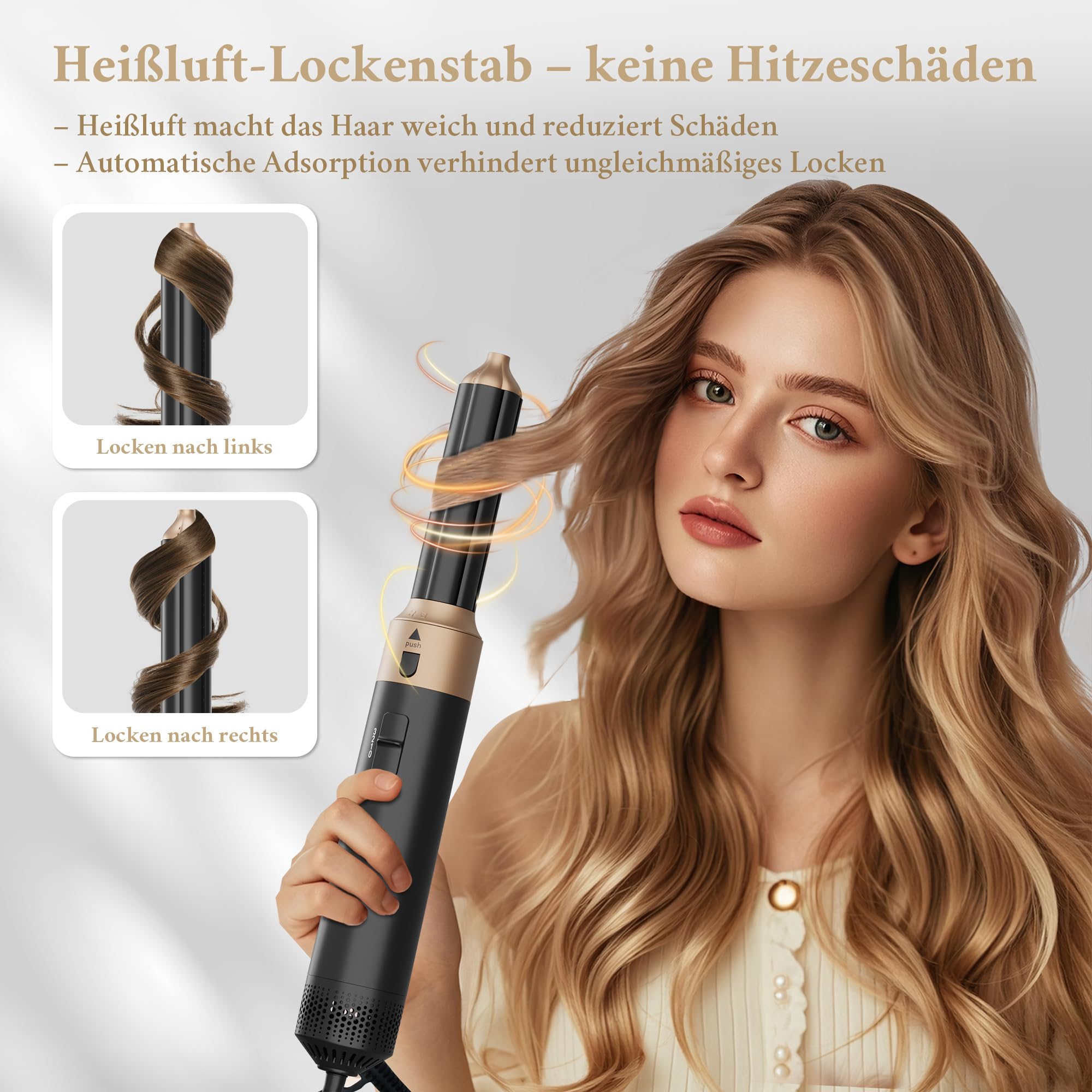 6 in 1 Airstyler Set mit 1000W | Multifunktionaler Hairstyler als Warmluftbürste, Lockenstab Automatisch, Glätteisen & Haartrockner | Für Trockenes Haar, Volumen, Locken & Glätten