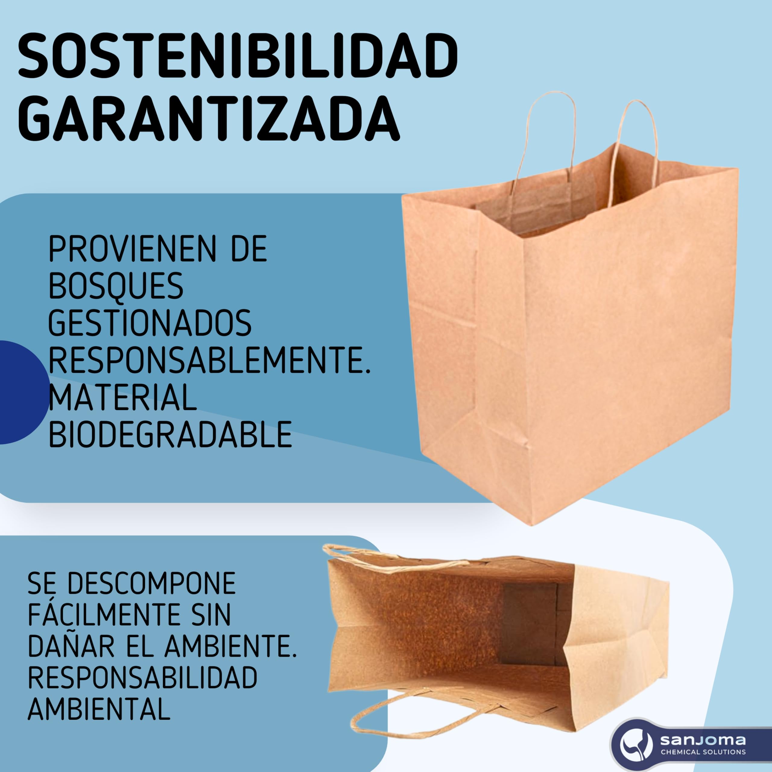SANJOMA 250 Bolsas Catering Con Asas | Bolsas De Papel Kraft Natural | Biodegradables, Recicladas Y Reutilizables | Bolsas Con Asas Tamaño 18+21x28,5 Cm, Gramaje 90 G/M2 | Bolsas Papel Kraft Pequeñas