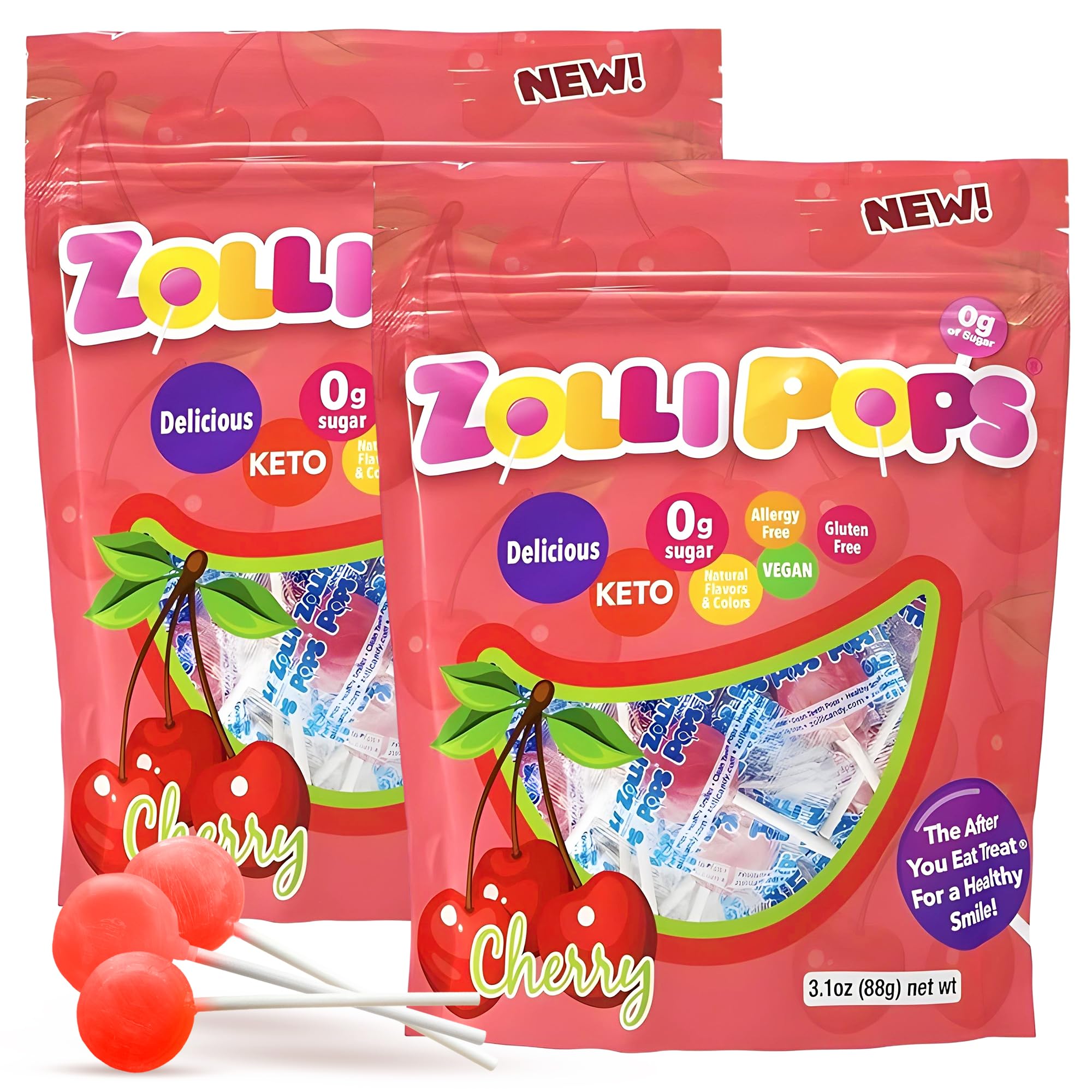 Zollipops Clean Teeth Lollipops, Cherry, 3.1 Ounce