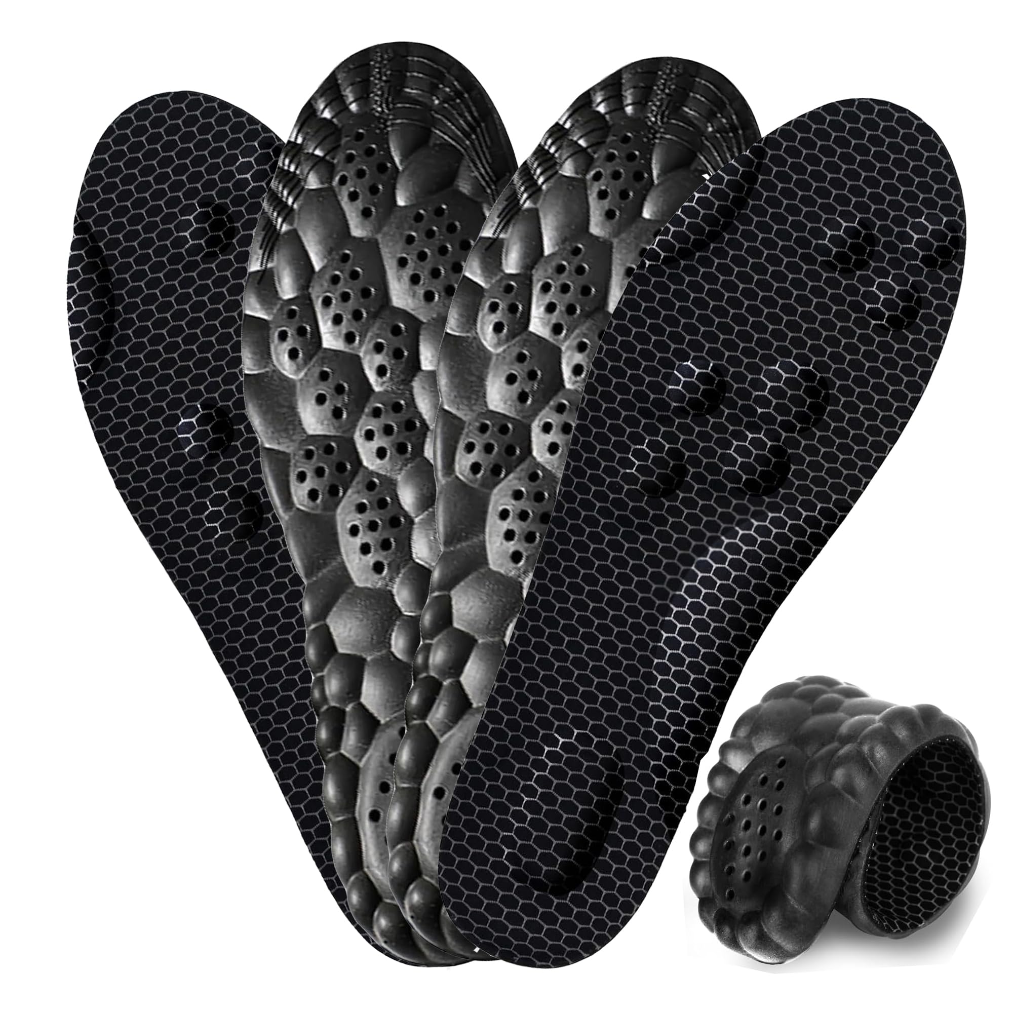 2 Pairs Cloud Insoles for Men Women - 4D Cloud Technology Insole - Super Soft Comfort Insoles, U-Shape Memory Foam Insoles (All-Black, Women: US 4-8.5