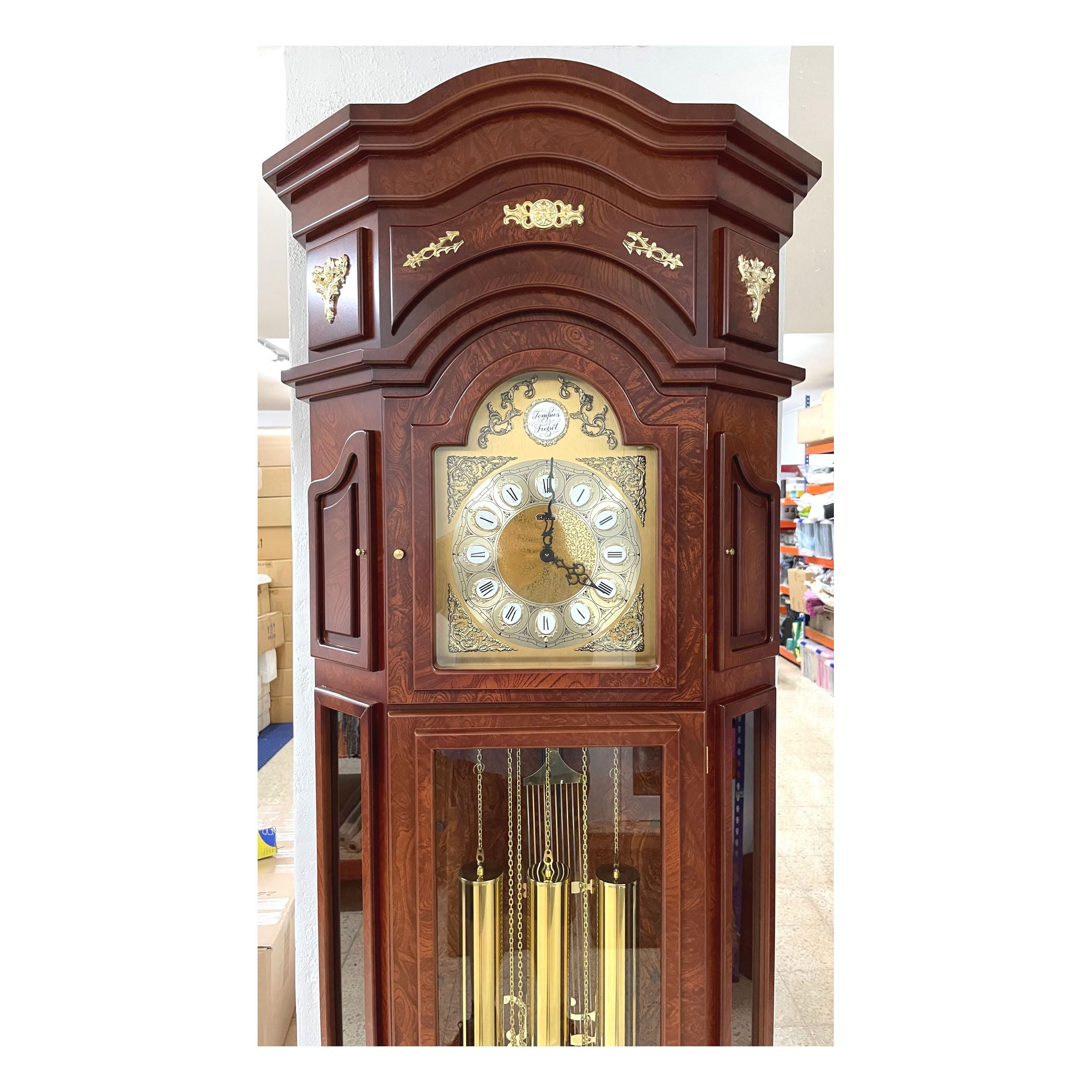 Reloj de antesala 3 MELODIAS Reloj de pie, Reloj de antesala, Reloj de carillón Westminster, Reloj pie con maquinaria mecánica 7días, Color Madera y Cristal. 208x74x32cm