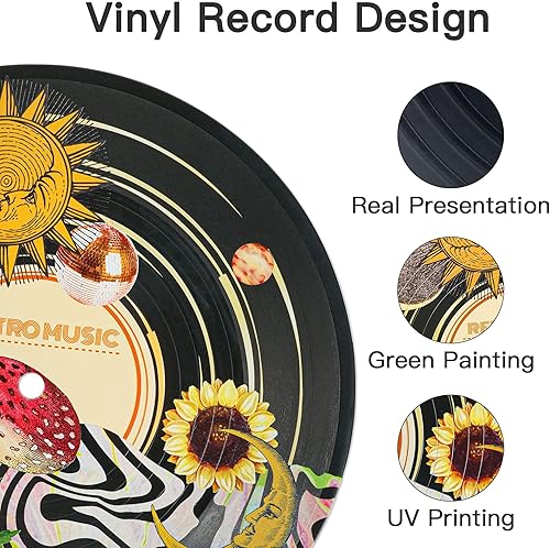 Miniatura 3 de Putuo Decor Juego de 4 decoración de pared hippie con diseño de disco Indie, decoración estética de habitación extraña, girasol, hongo, sol, luna,