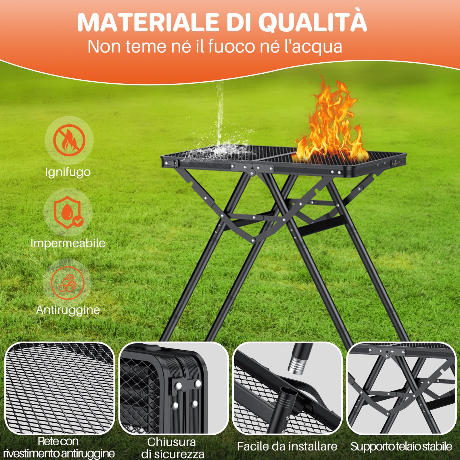FUNYKICH Tavolo da Campeggio Pieghevole 60x40 cm,Tavolo da Barbecue Portatile a Forma di X con Maniglia di Trasporto e Altezze Regolabili,Capacità di Carico 80 KG,per Giardino/Picnic/Balcone