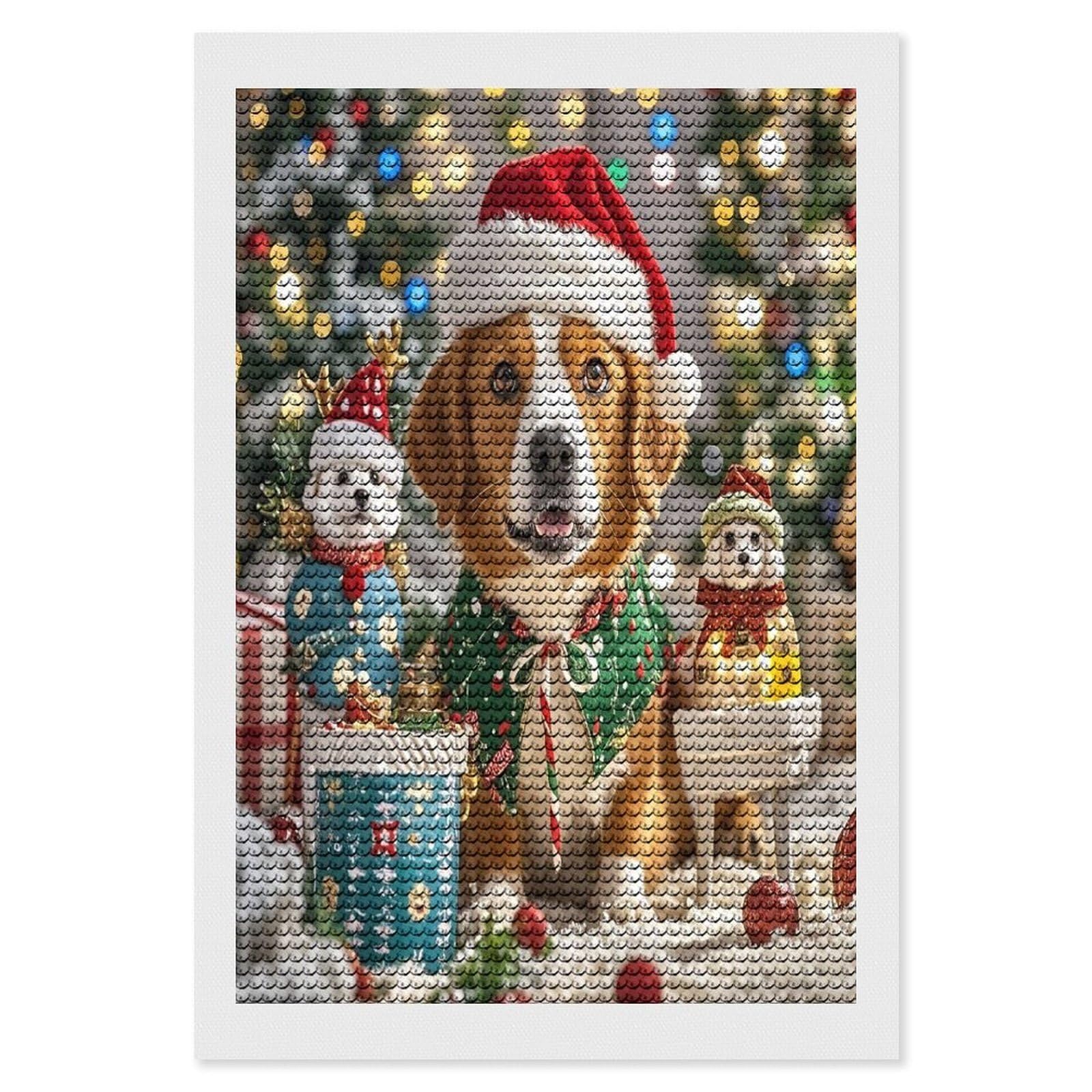 FekiLoot Merry Christmas Dog Diamond Painting Kits for Beginners DIY Diamond Art Kits for Adults Full Drill Round Diamond Dot Gem Art Painting Fun DIY Crafts for Home Kitchen Wall Decor Gift 8"x12"