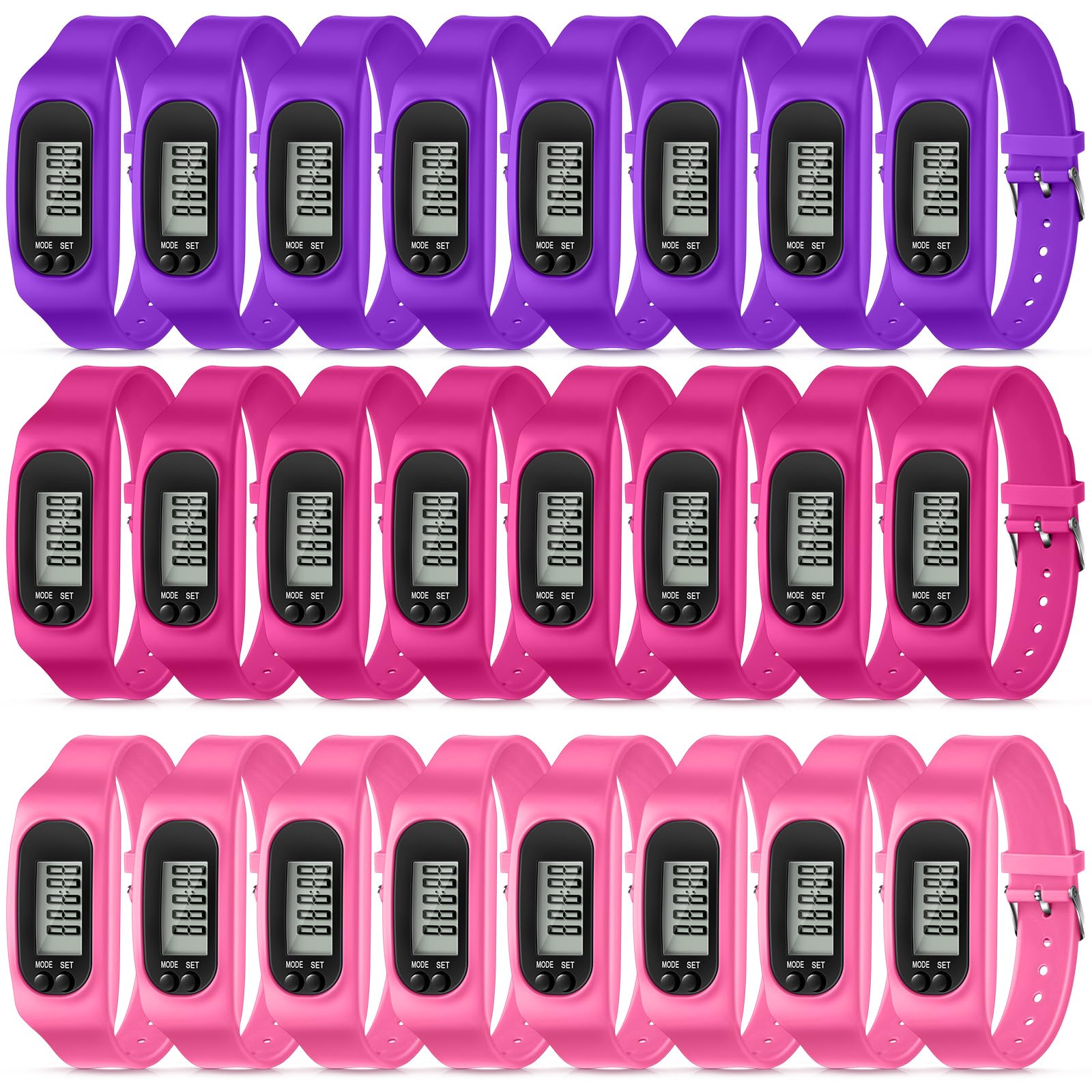 Geyoga 24 Pcs Pedometer for Walking Steps and Miles Pedometer Watch Silicone Steps Tracker Running Bracelet Ankle Step Counter for Calorie Burning and Step Counting