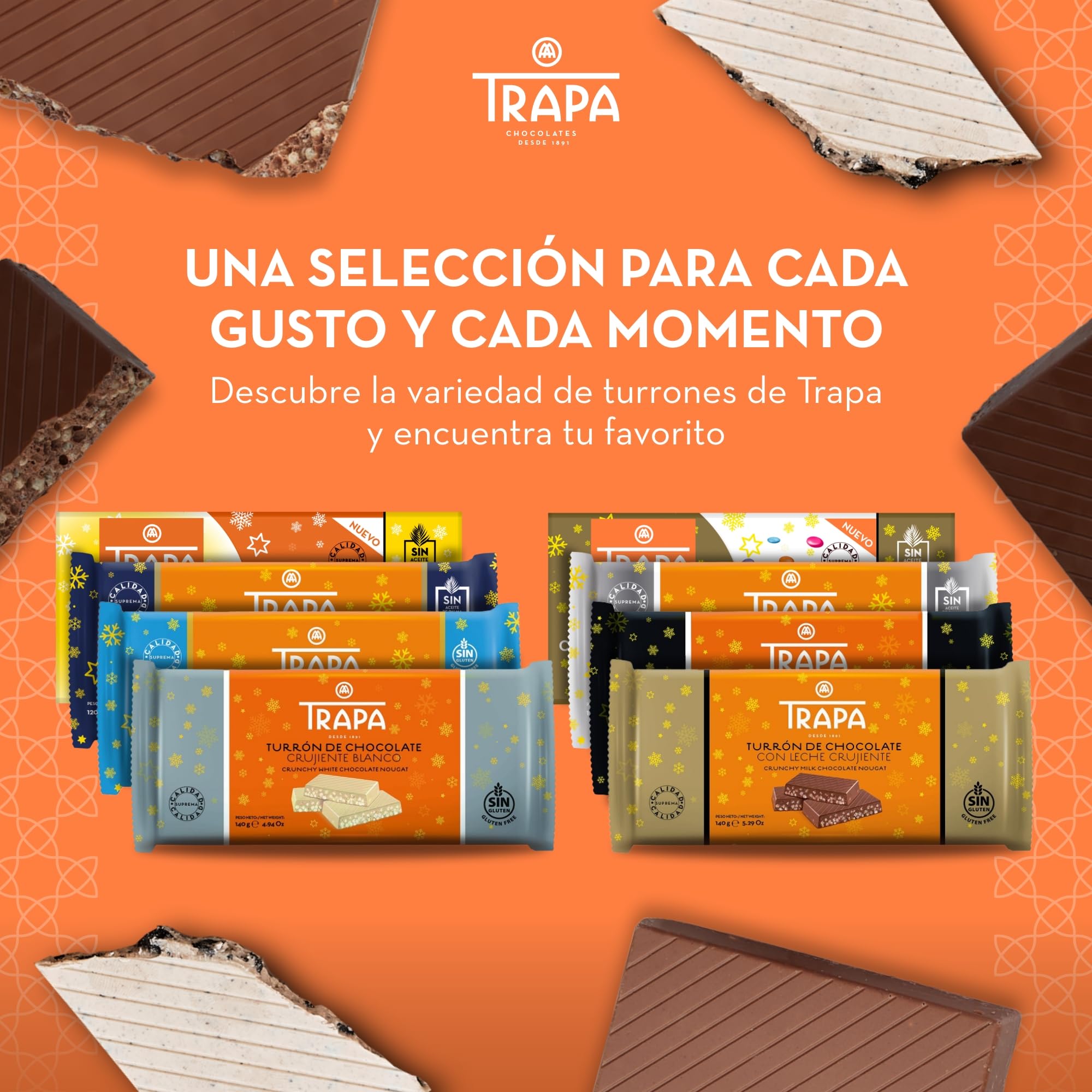 TRAPA | Turrón de Chocolate Negro Crujiente | 140 g | Sin Gluten y Sin Aceite de Palma