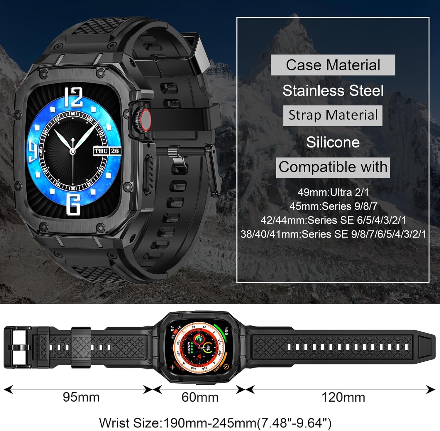 SUPLINK Metal Case & Band Compatible with Apple Watch Bands 44mm 42mm Men, Rugged Case Protective Bumper Sport Wristband Strap Compatible with Apple Watch iWatch Series 6 5 4 3 2 1 SE,Black