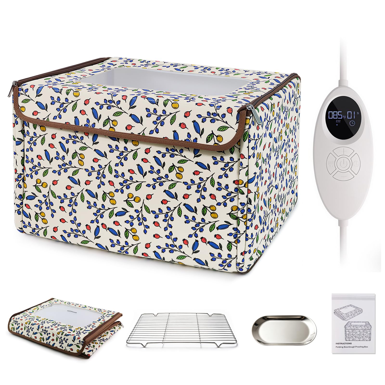 Boîte à pain pliable avec contrôle de la température de 50 à 115 ℉ et minuterie de 96 h | Grande boîte à pâte avec support en métal, cave à humidité, boîte à épreuve, pour levain, pain, pizza, kombucha, yaourt