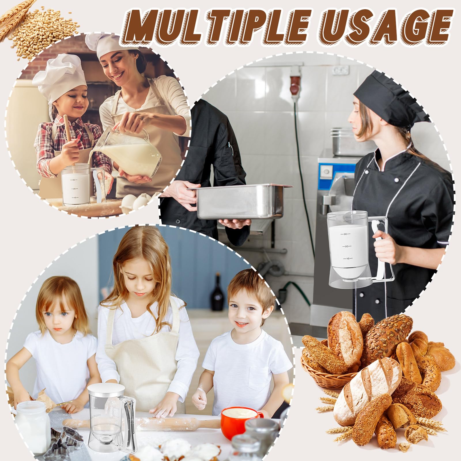 FillTouch 2 dispensadores de masa para panqueques con mango de compresión para parrilla, dispensador de mezcla, panqueques para hornear, cocina, cupcakes, galletas, gofres (blanco)