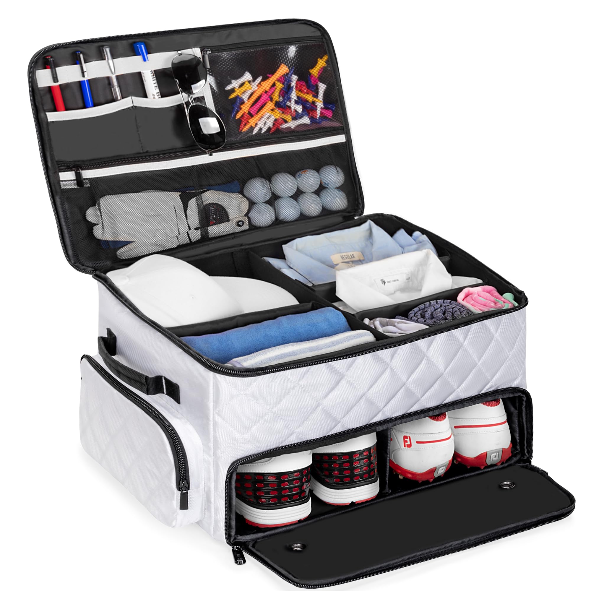 PGmoon 2 Layer Golf Trunk Organizer, Golf Car Storage Organizer,White