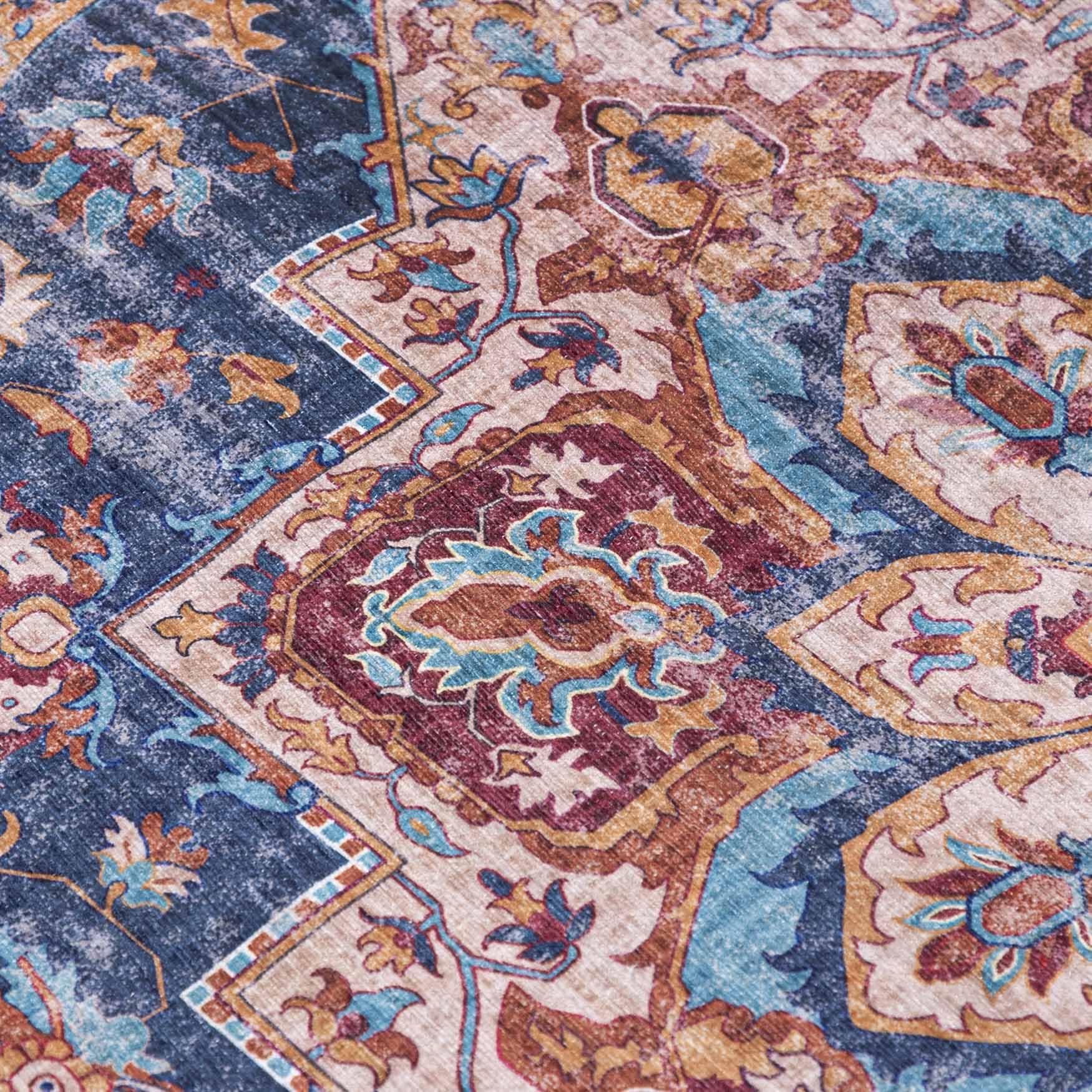 Mazovia Teppich Wohnzimmer Ø200cm Rund Rot Blau Vintage Traditionell
