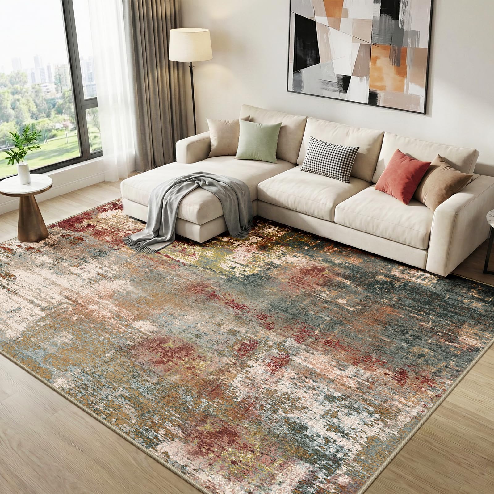 DEFYNEE Teppich Läufer rutschfest, Kurzflor, Waschbar, Faltbar, Abstraktes Design – für Flur, Küche, Wohnzimmer & Büro