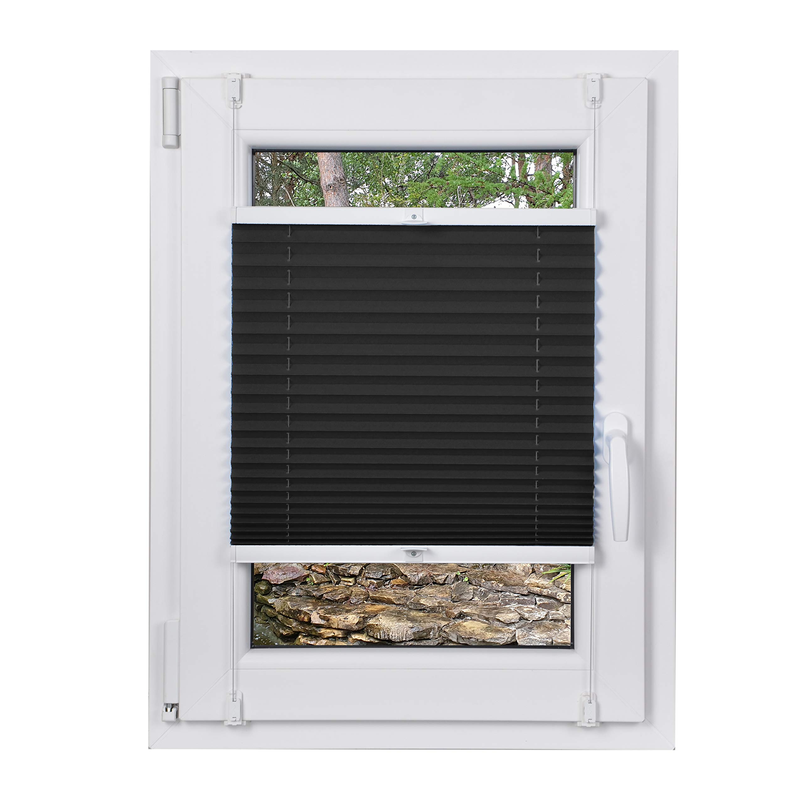 Store Plissé 60x200cm Noir Occultants sans Perçage Facile À Installer Store Enrouleur pour Les Fenêtres et Les Portes Intimité et Protection Contre Le Soleil Ouverture à Double Sens