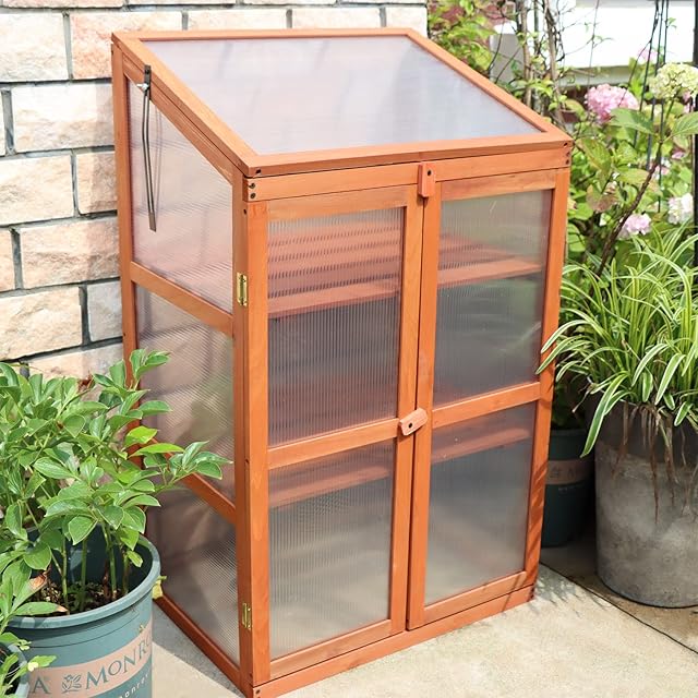 GardenAddict Cold Frame Greenhouse Herb Seed Flower Planter for Harden Young Plants Wooden Polycarbonate (H100*W60*D45cm)