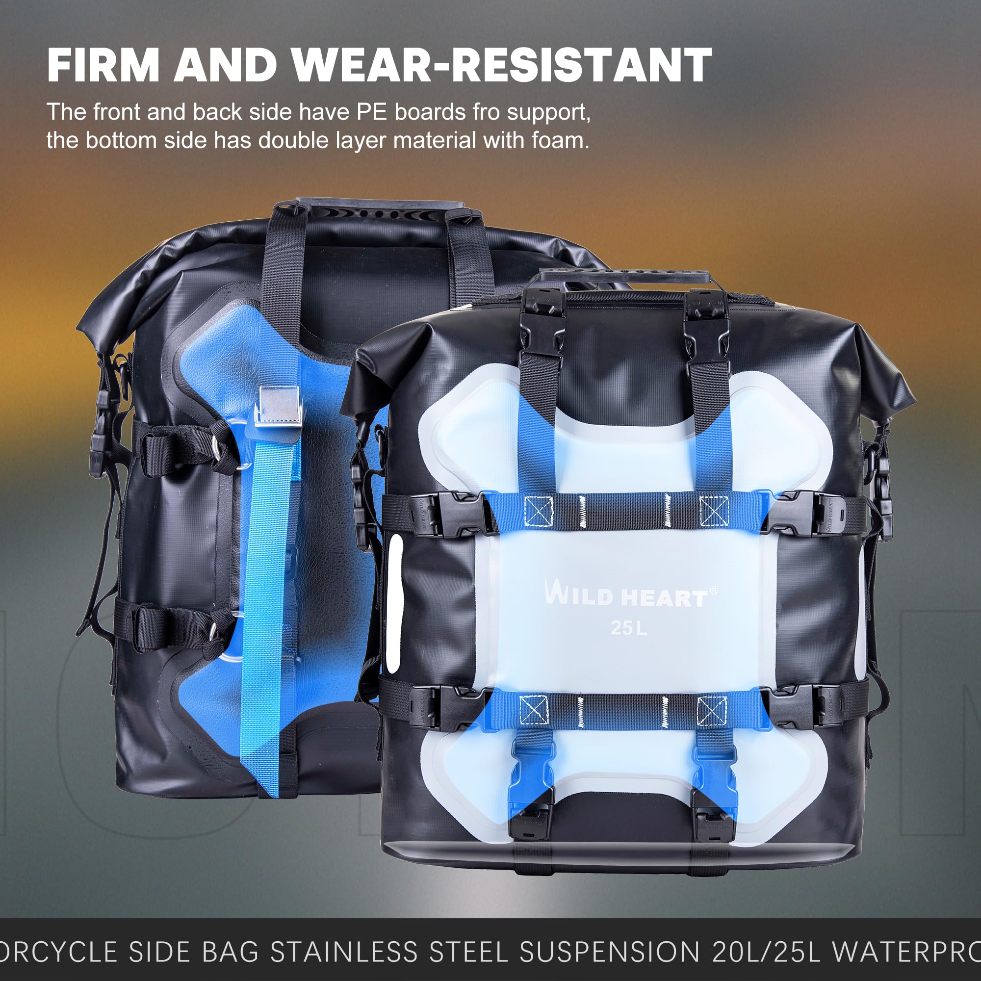WILD HEART Moto borsa laterale in acciaio inox impermeabile 25L Borse da sella