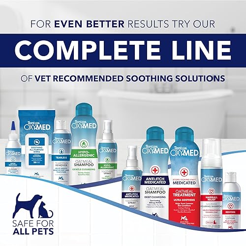 Miniatura 8 de TropiClean Oxymed - Toallitas calmantes para gatos y perros para patas y glúteos, alivio antipicazón para perros y gatos, 50 unidades