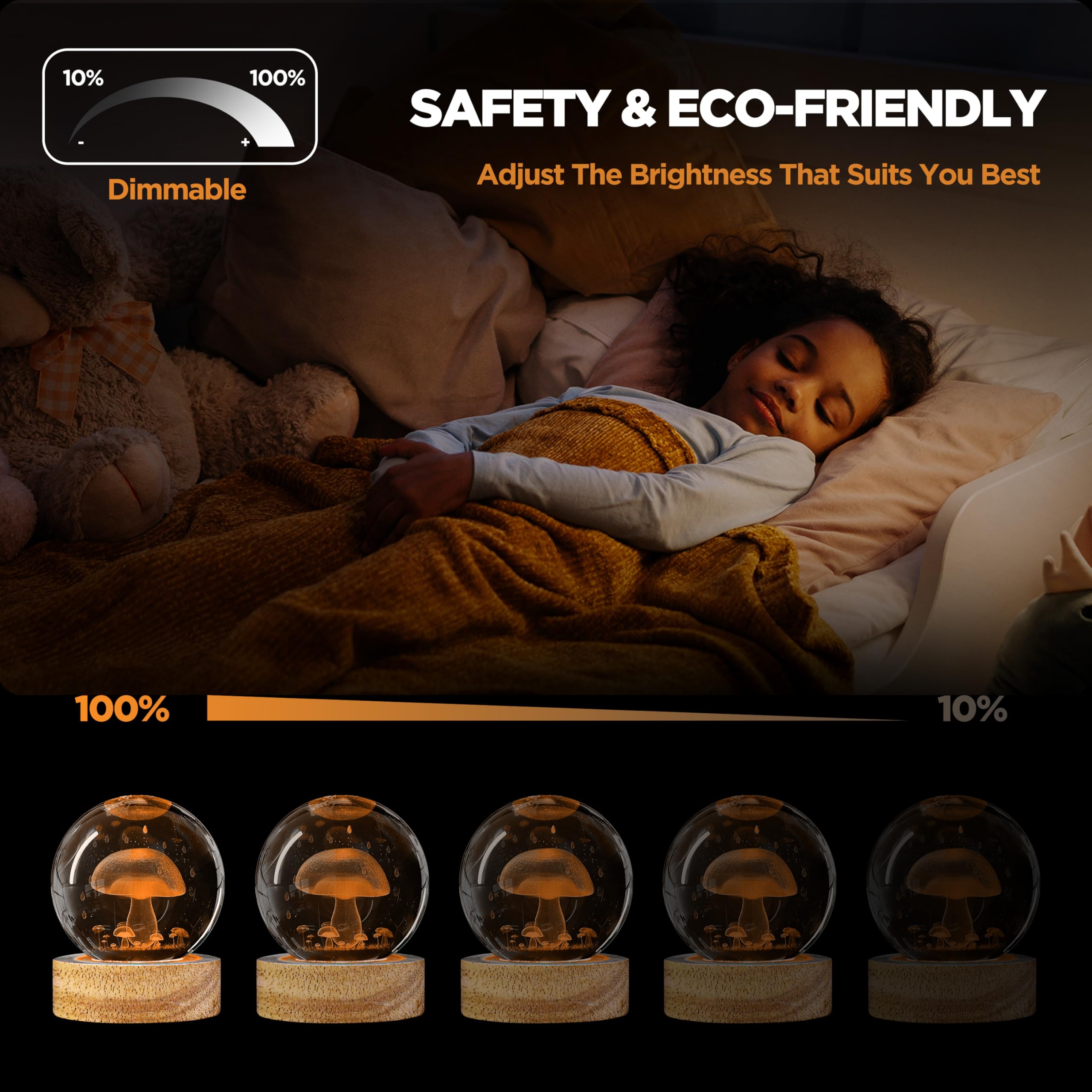 DCORIUNTG 3D Crystal Ball Night Light with 16 Colors, 60mm Glass