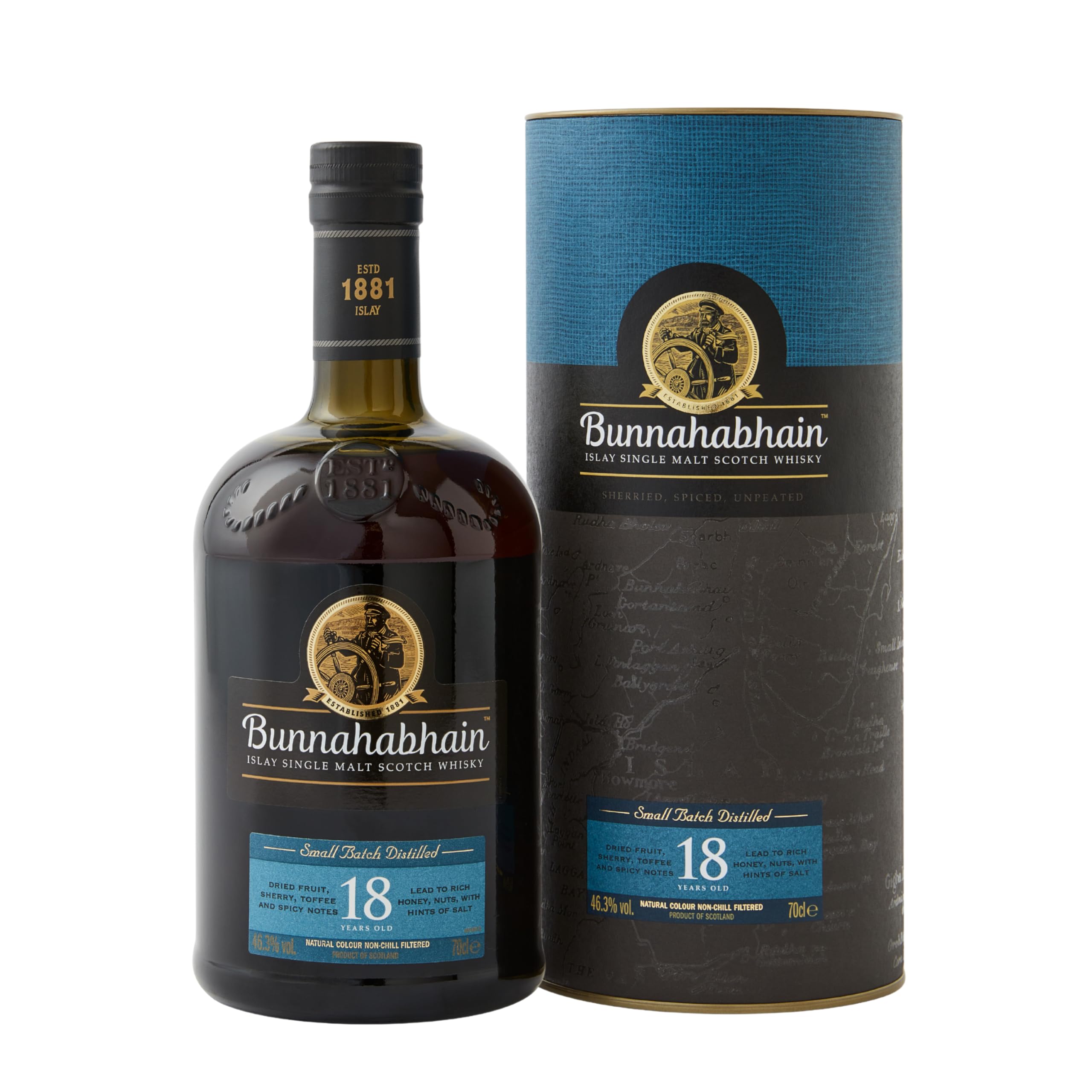 Bunnahabhain 18 Year Old Islay Single Malt Scotch Whisky, 70cl | 46.3% ABV | Sherried, Oaky, Fruity, Unpeated Islay Whisky | Islay Single Malt Whisky