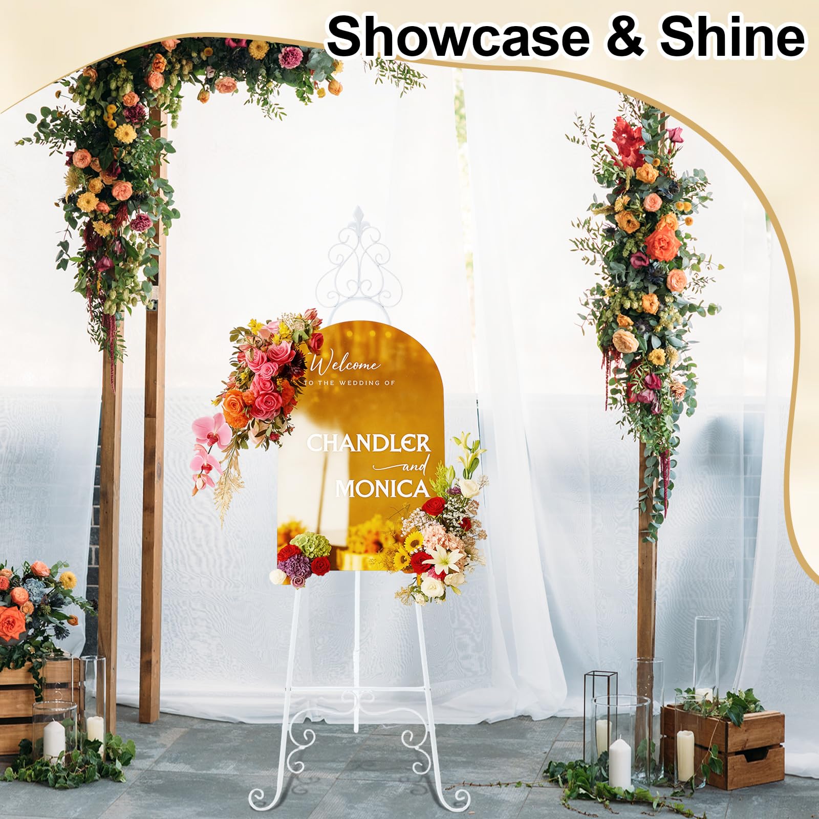 2 weiße Staffelei-Ständer für Schilder, verstellbar, Hochzeit, Willkommensschild, Ständer, Metall-Bodenstaffelei mit Kettenstütze für Hochzeitsposter, Fotokunst, Bilder, Malerei, Display (150