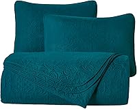 Vista 9 de Chezmoi Collection Luca - Juego de colcha de 3 piezas extragrande, tamaño king, verde azulado - Edredón de verano de microfibra ligera de 118 x 106