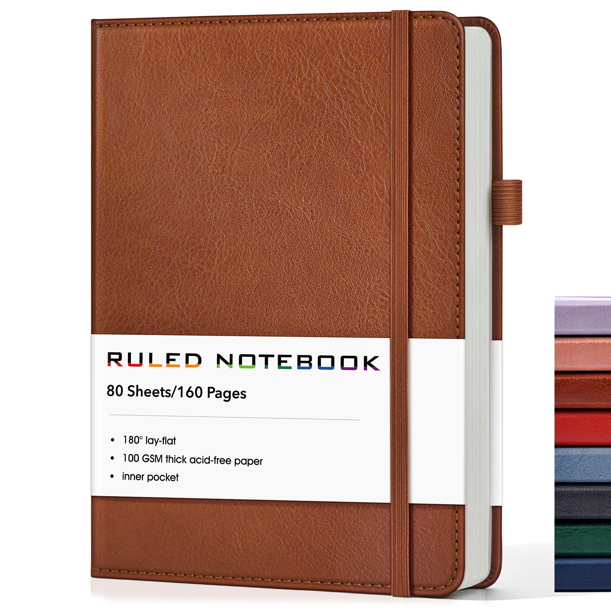 Cuaderno rayado, diario de cuero de tapa dura A5 para escribir, 160 páginas numeradas, cuadernos de diario de 5.7 x 8.3 pulgadas para hombres y mujeres, diario de papel grueso con rayas universitarias