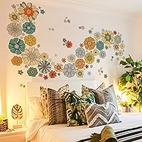 Vista 1 de Boho Retro Flower Wall Decal - Retro Floral Decor Stickers,Peel and Stick Bohemian Style Flowers Decals for Kids Bedroom Nursery Playroom Living