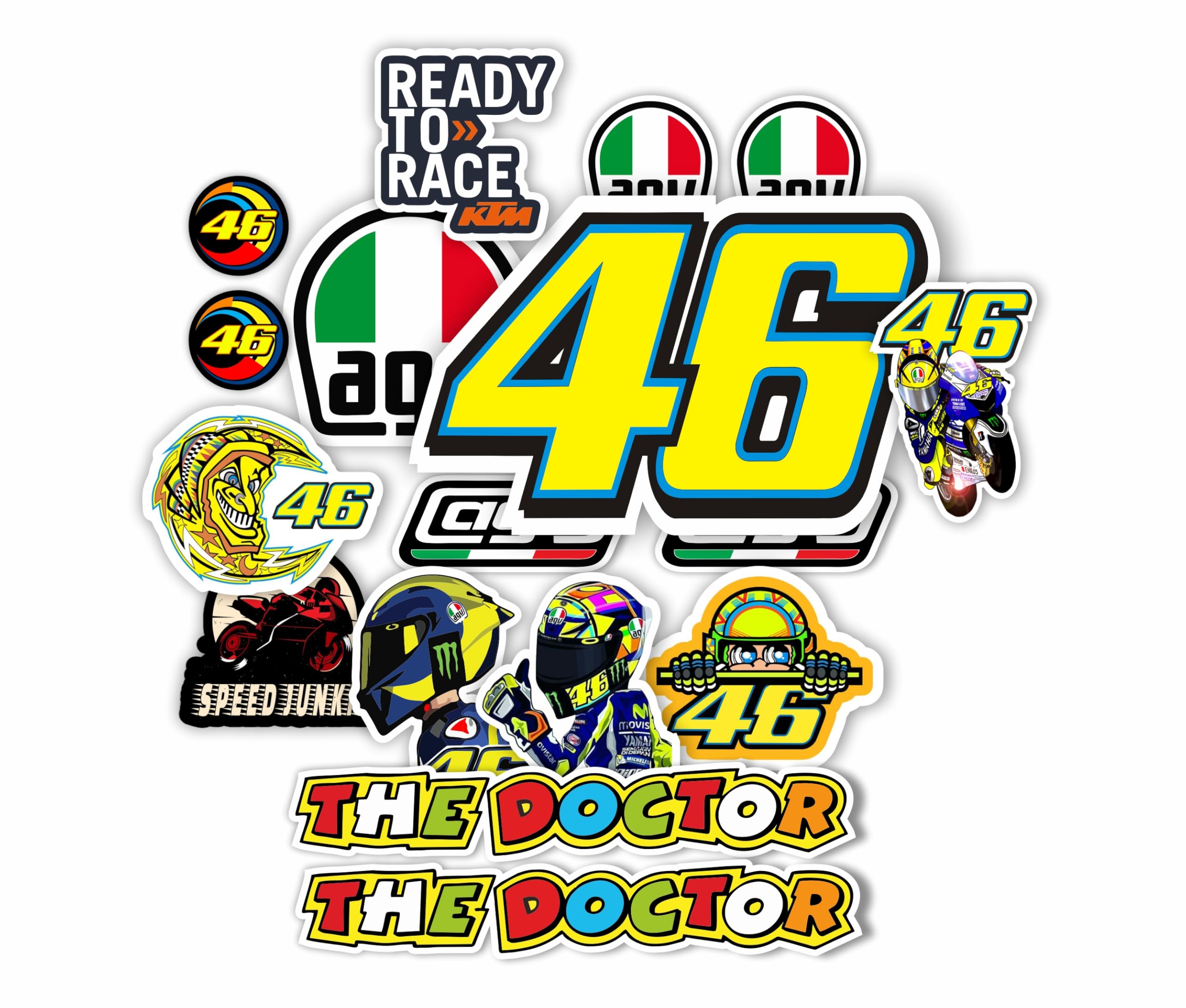 Aesthetic VR46 and AGV Stickers for Bike and Helmet Decal, Water Proof - Maximum Attention - Residue-Free Removal - Self adhersive, Quality Sticker (Pack of 17) - TRI SRI Stickers-image-35
