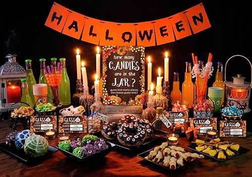 Miniatura 5 de FaCraft Guess How Many Candies Are in the Jar - 50 unidades de calabaza de otoño para baby shower, tarjetas de juego de adivinanzas para Acción de