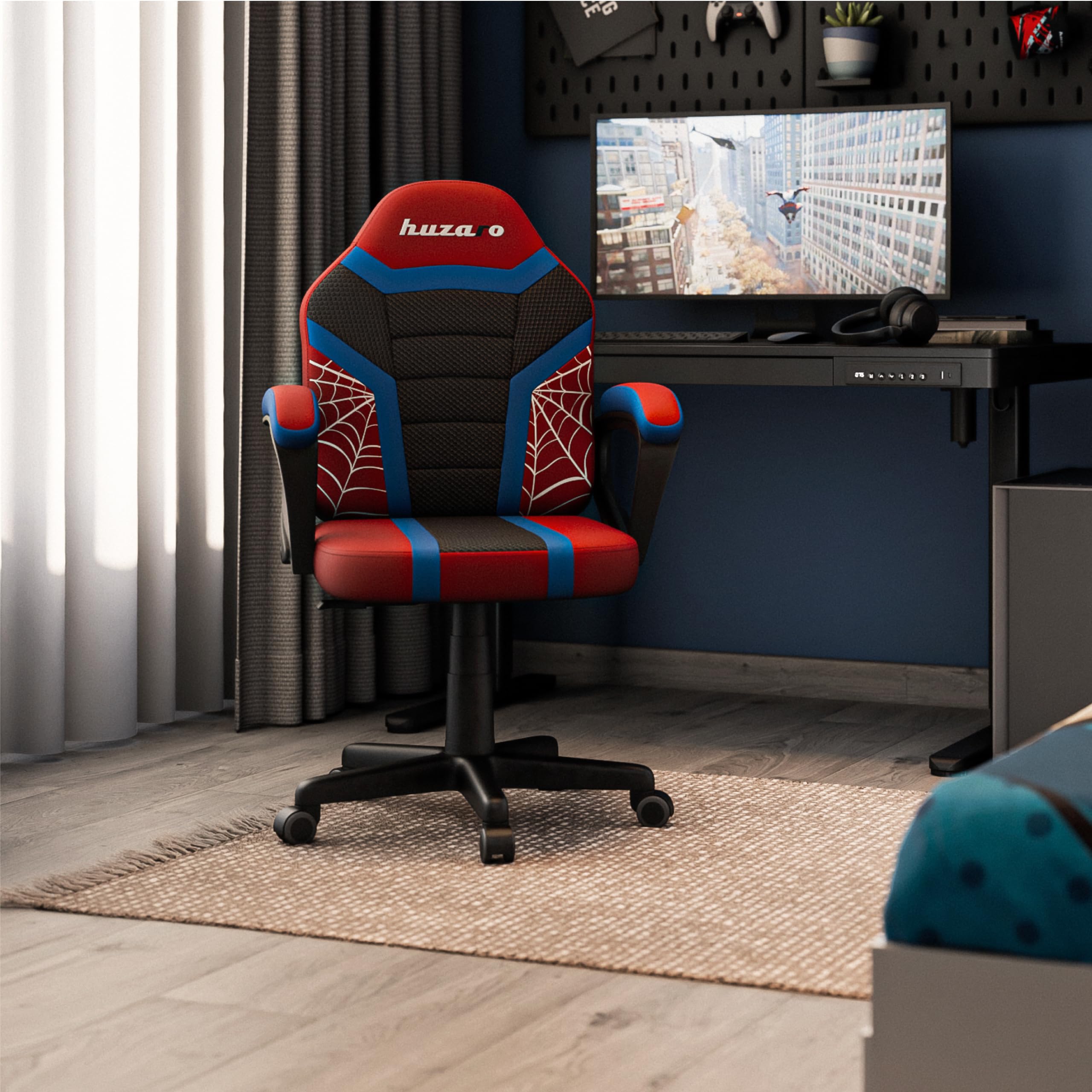 huzaro Ranger Mesh Chaise Gaming Ergonomique pour Enfant, Chaise de Bureau Enfant Respirante avec accoudoirs, Hauteur réglable 6 cm, Soutien du Dos, idéale pour Enfants 80–150 cm, siège Stable Spider