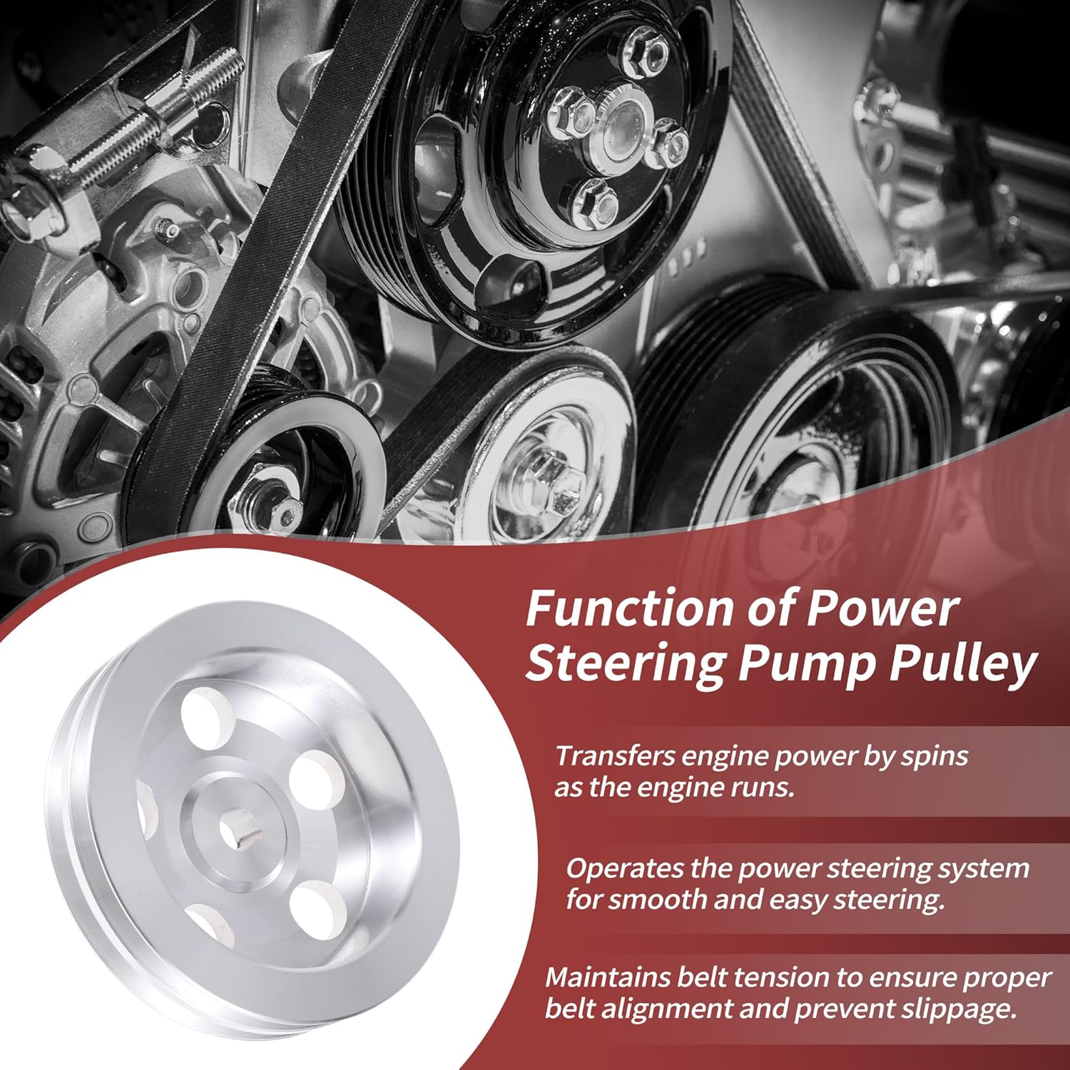 Crankshaft Pulley for Chevy Double Groove Power Steering Pump Pulley 2 Groove Durable 1 Pc Silver Tone