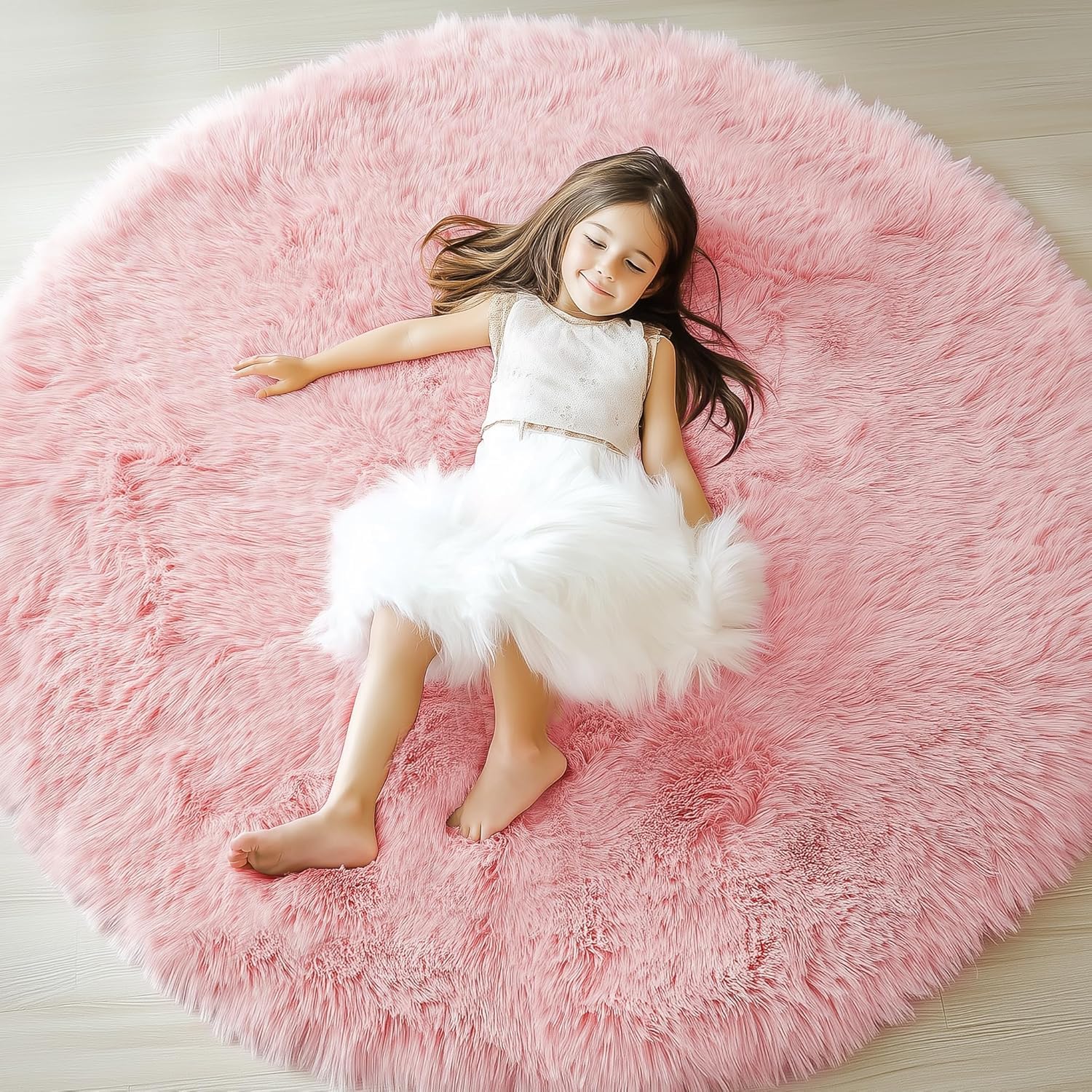 Tenekee Round Rugs for Bedrooms Fluffy Living Room Circle Area Rug Soft Shaggy Carpet for Kids Room Floor Mat (Pink, 80cm) — image 1
