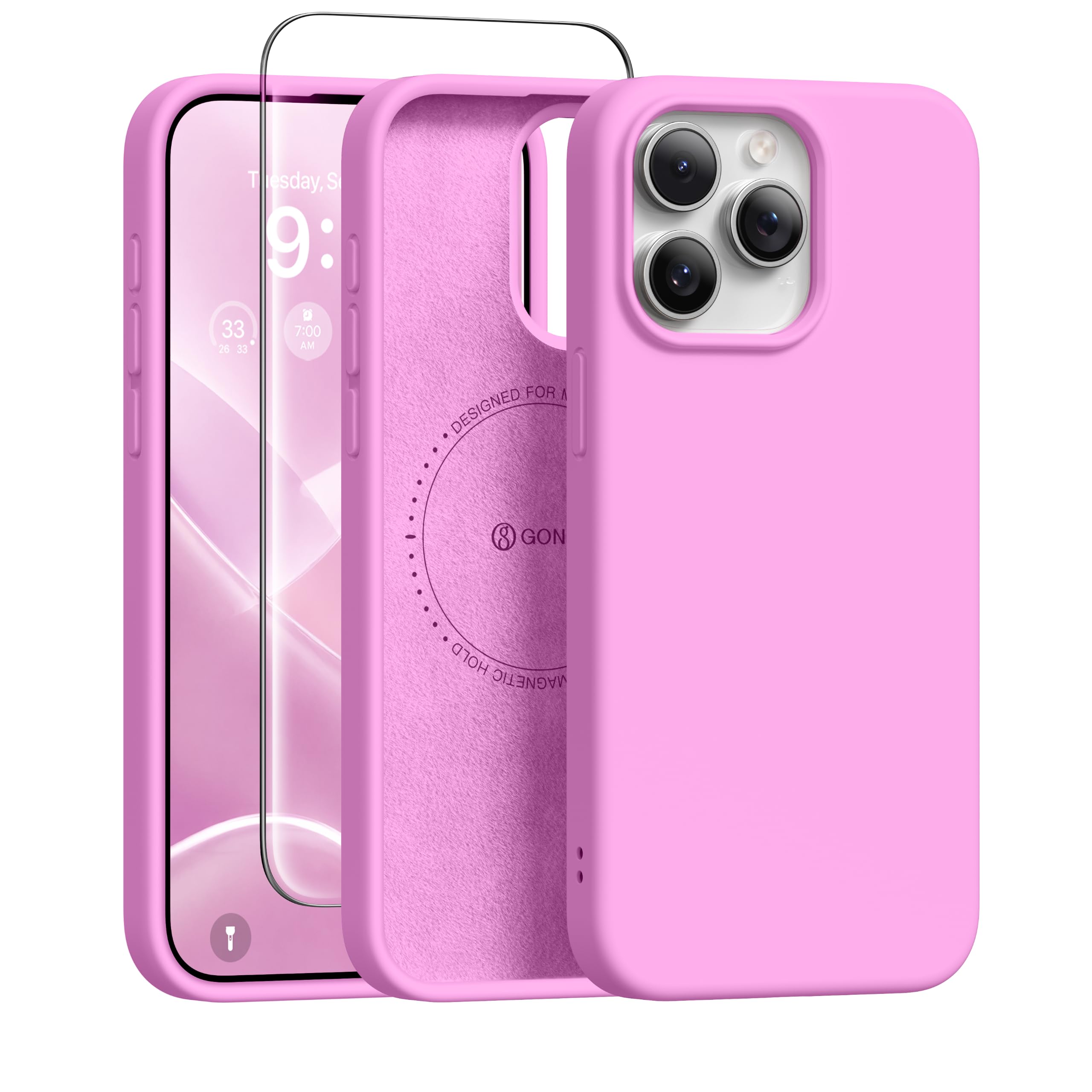 GONEZ Magnetic for iPhone 15 Pro Case, Silicone Cover Cherry Blossom
