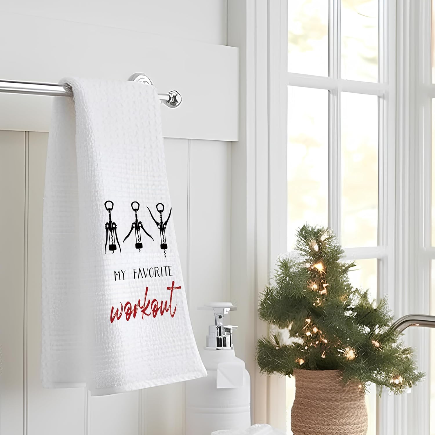 Funny Wine Kitchen Towels, Funny Hand Dish Tea Towels for Home Kitchen Bar Cart Decor, Bar Towel Gifts for Bartenders, My Favorite Workout, 16x24 Inch - Image 3